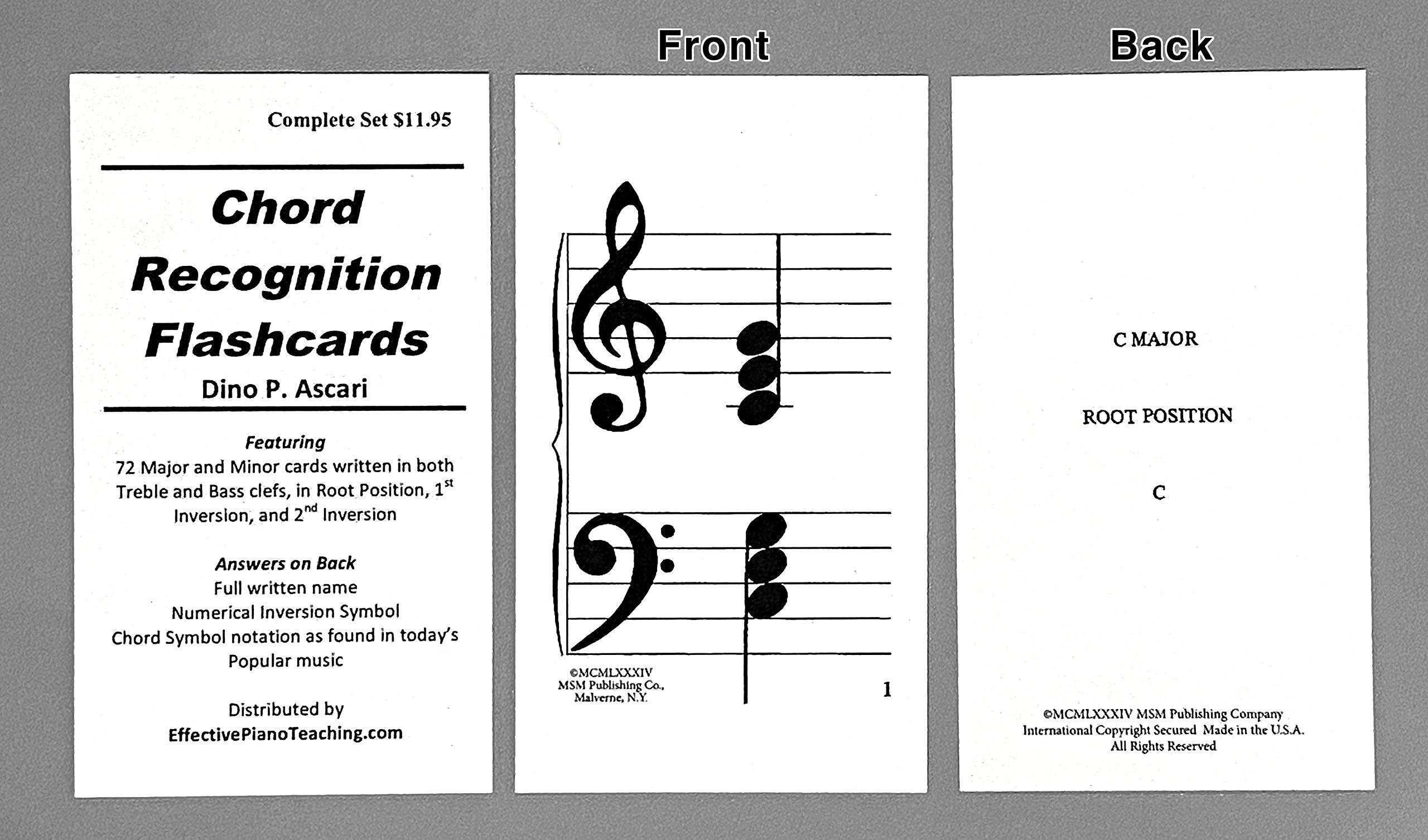 Chord Recognition Flashcards 72 Major/Minor Cards,New