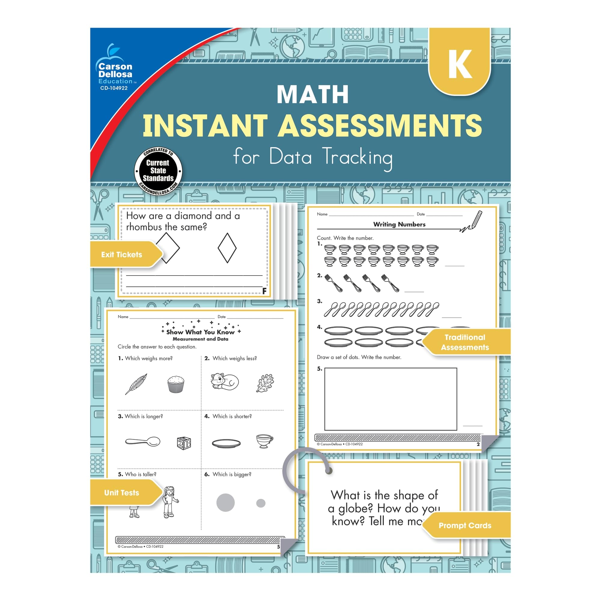 Carson Dellosa Instant Assessments for Data Tracking, Grade K Resource Book,Used