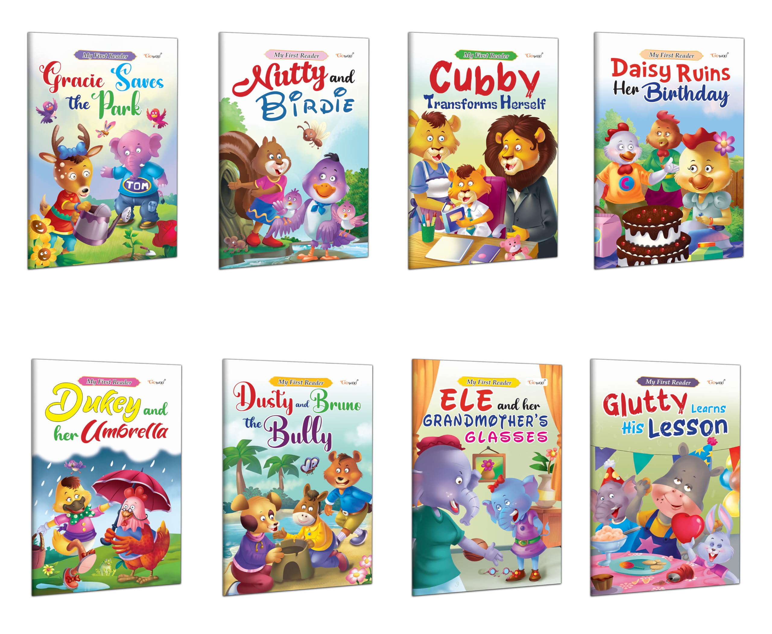 Childrens Early Learning Book Collection : Dukey And Her Umbrella, Ele And Her GrandmotherS Glasses, Glutty Learns His Lesson & More - Stories For Young Readers | Pack Of 8 Books