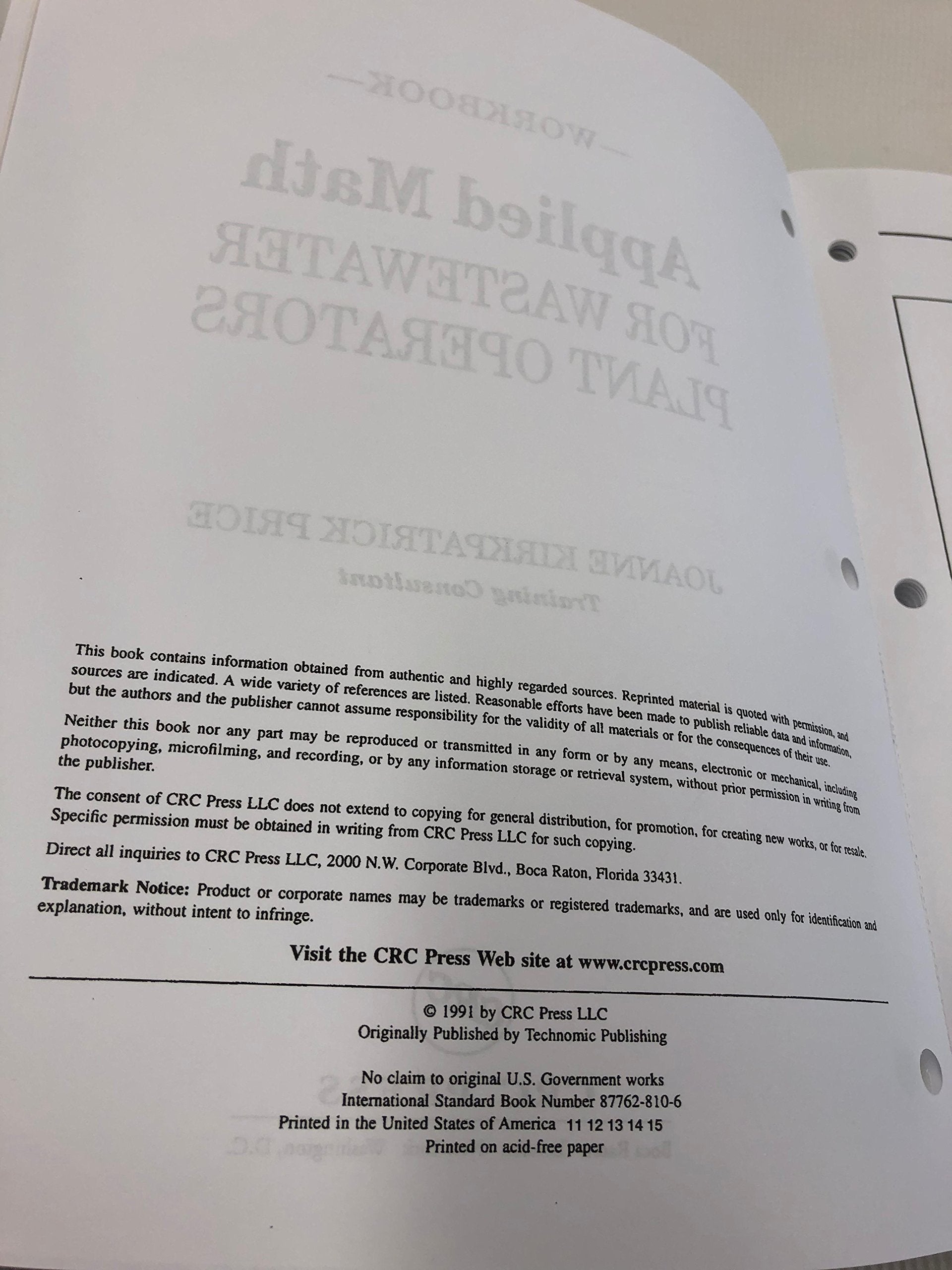 Applied Math for Wastewater Plant Operators  Workbook,Used