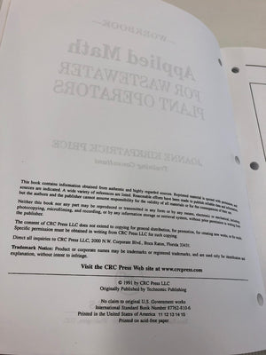 Applied Math for Wastewater Plant Operators  Workbook,Used