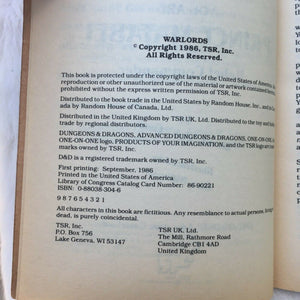 Warlords: An Oriental Adventures Gamebook (Advanced Dungeons & Dragons),Used
