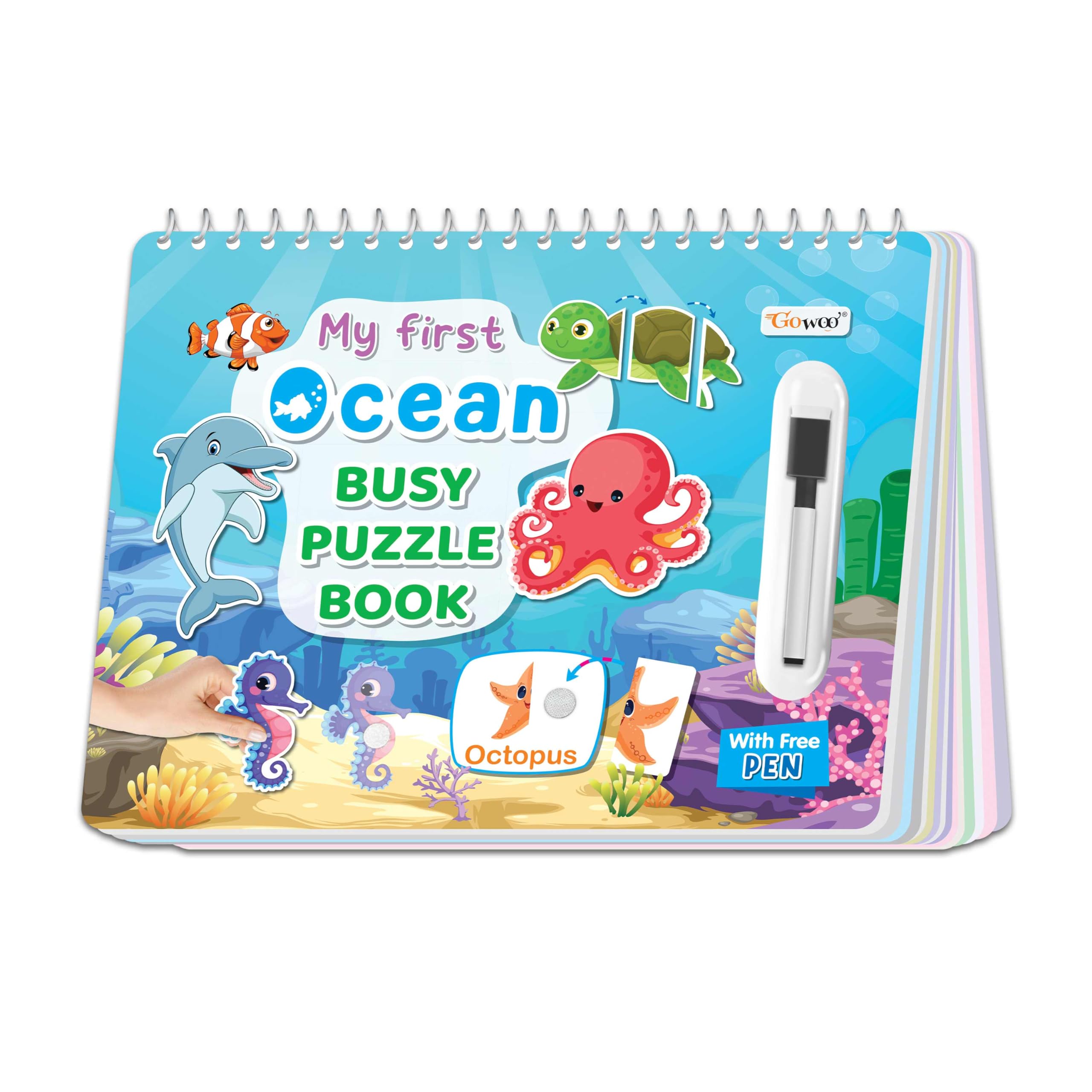 My First Ocean Busy Puzzle Book: Children Activity Binder Book, Early Learning Book, Spiral Binding, Montessori Book With Hook And Loop, Toddlers Activity Sticker Book.