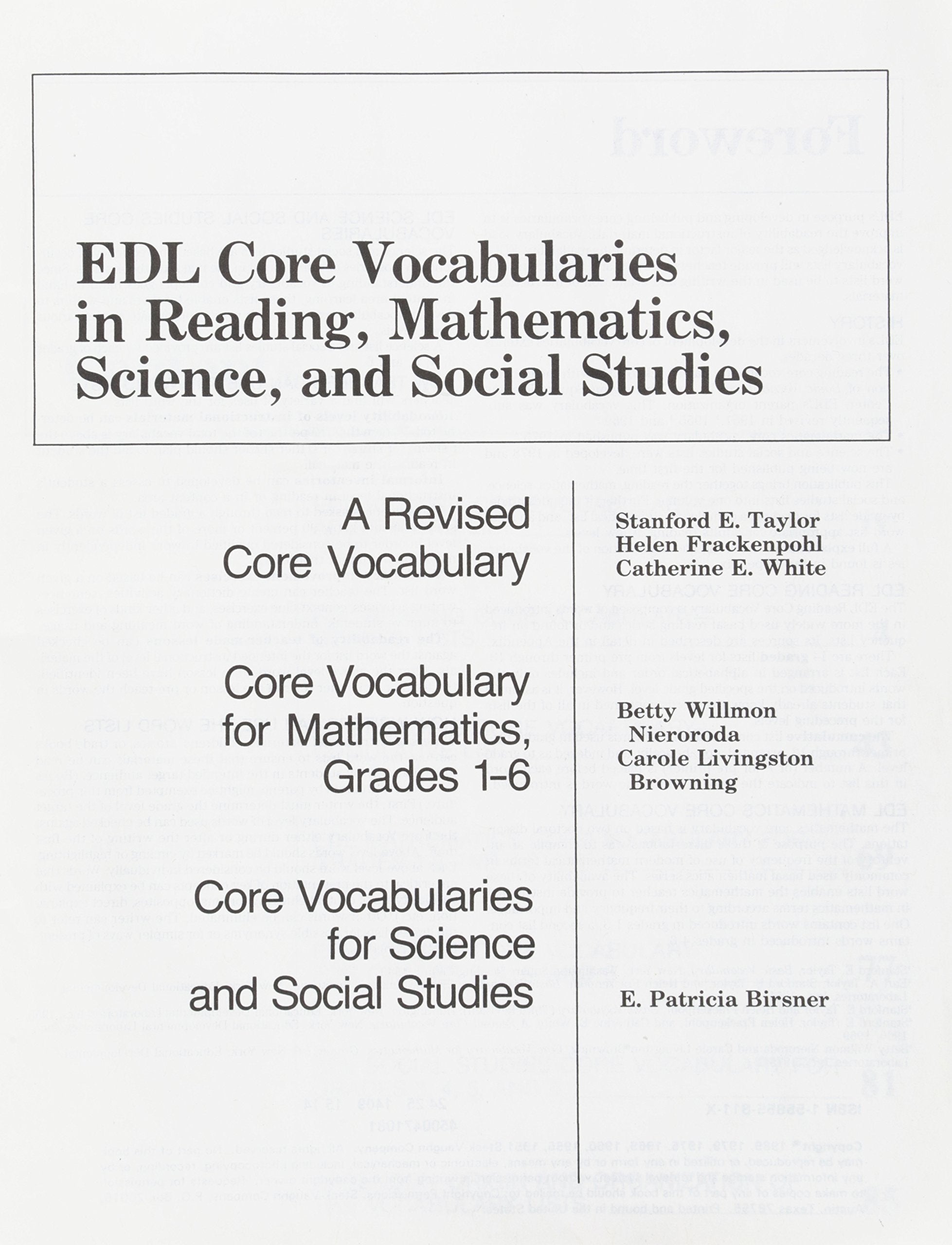 Edl Core Vocabularies In Reading, Mathematics, Science, And Social Studies,New