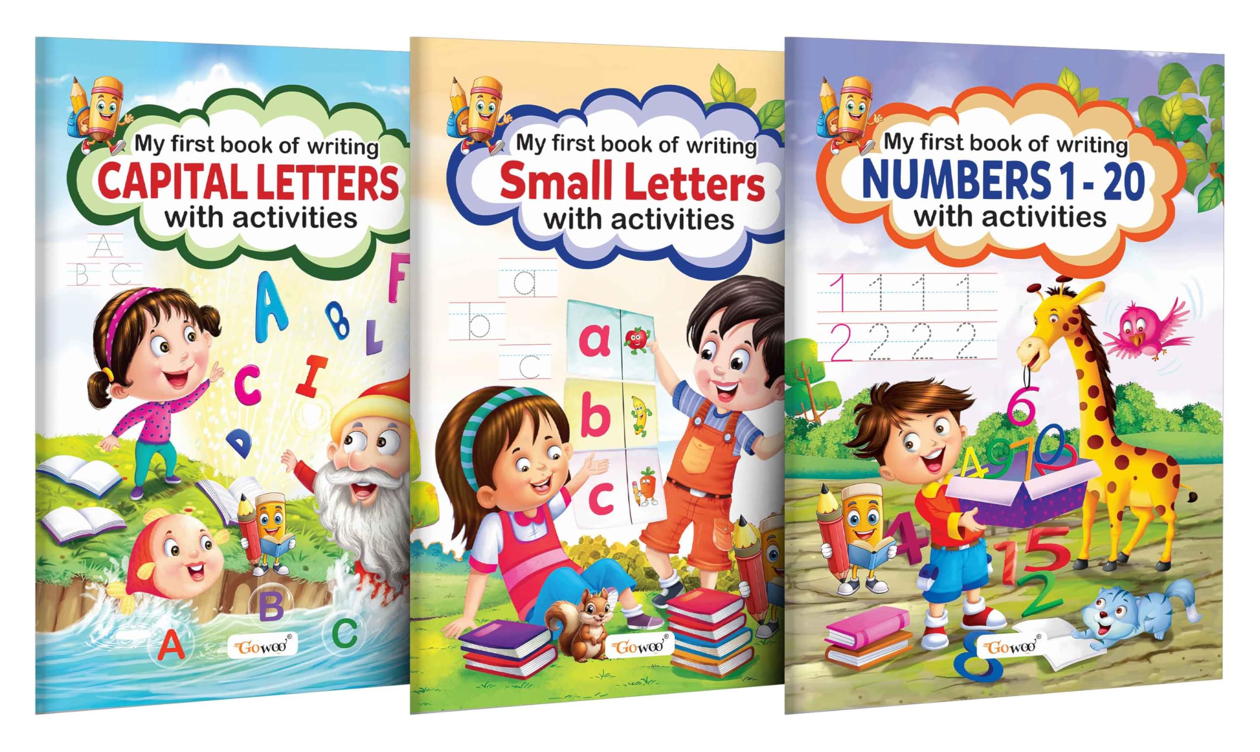 My First Book Of Writing Capital Letters, Small Letters And Numbers 1-20 With Activities : Educational Writing Book, ChildrenS Activity Book, Writing Practice Book For Kids | Pack Of 3
