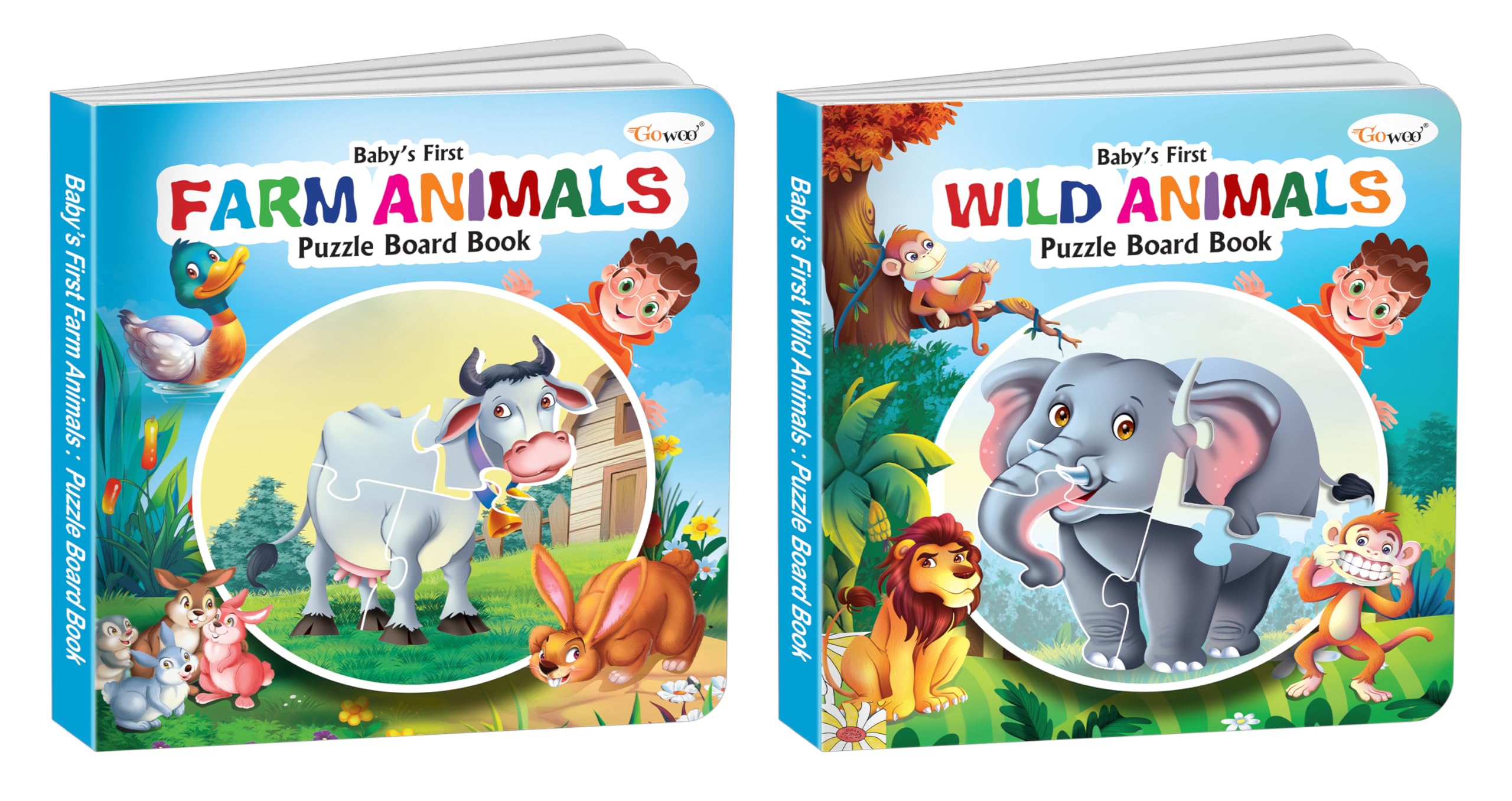 BabyS First Farm Animals And Wild Animals Puzzle Board Book : Preschool Learning Puzzles Book, Kids Educational Book, Toddler Learning Board Book | Pack Of 2 Puzzle Board Books