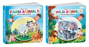 BabyS First Farm Animals And Wild Animals Puzzle Board Book : Preschool Learning Puzzles Book, Kids Educational Book, Toddler Learning Board Book | Pack Of 2 Puzzle Board Books