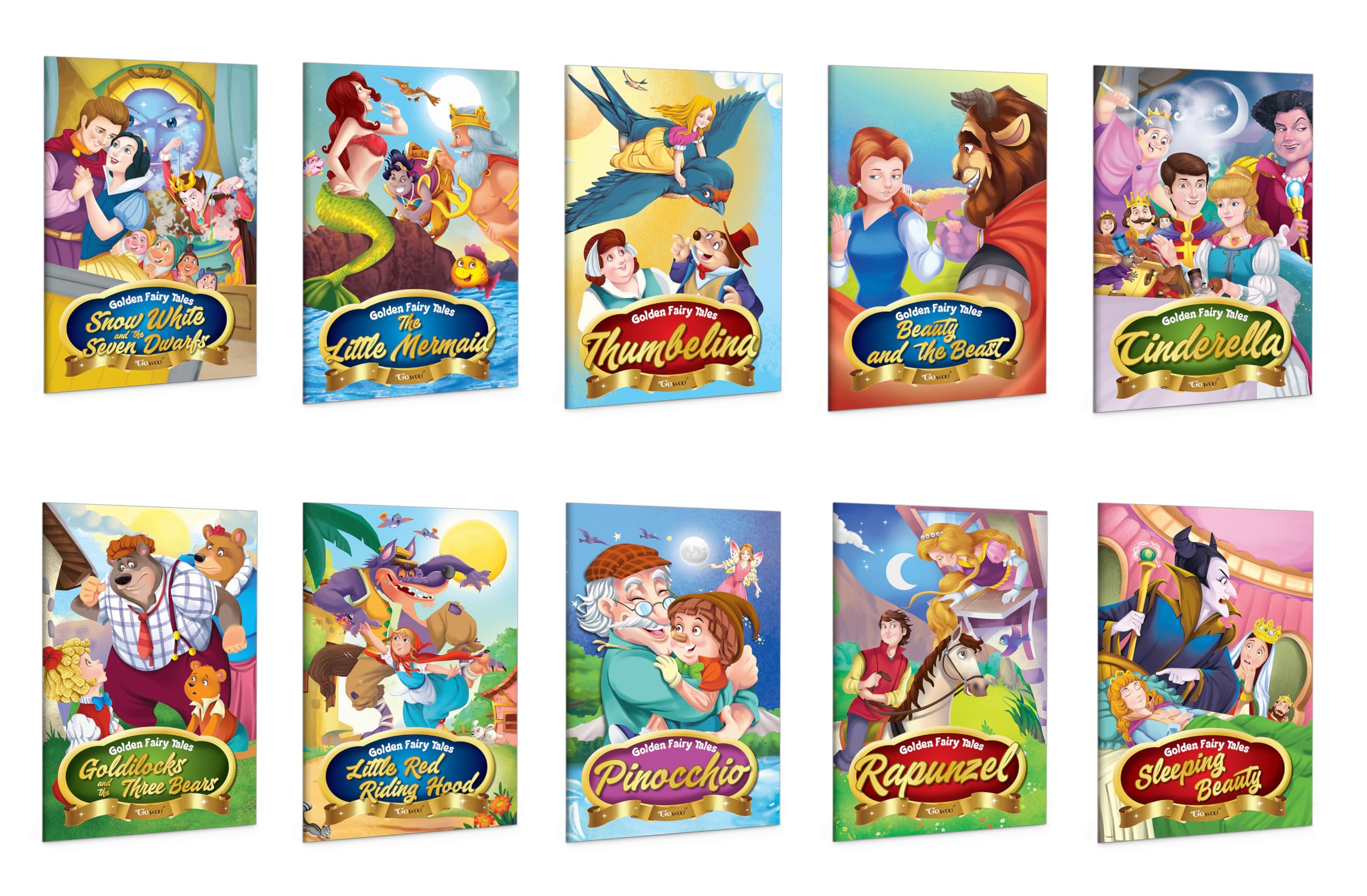 The Collection Of Golden Classic Fairy Tales : Pinocchio, Cinderella, Goldilocks And The Three Bears, Rapunzel And More - Childrens Fairy Tales, Kids Learning Story Book | Pack Of 10 Books
