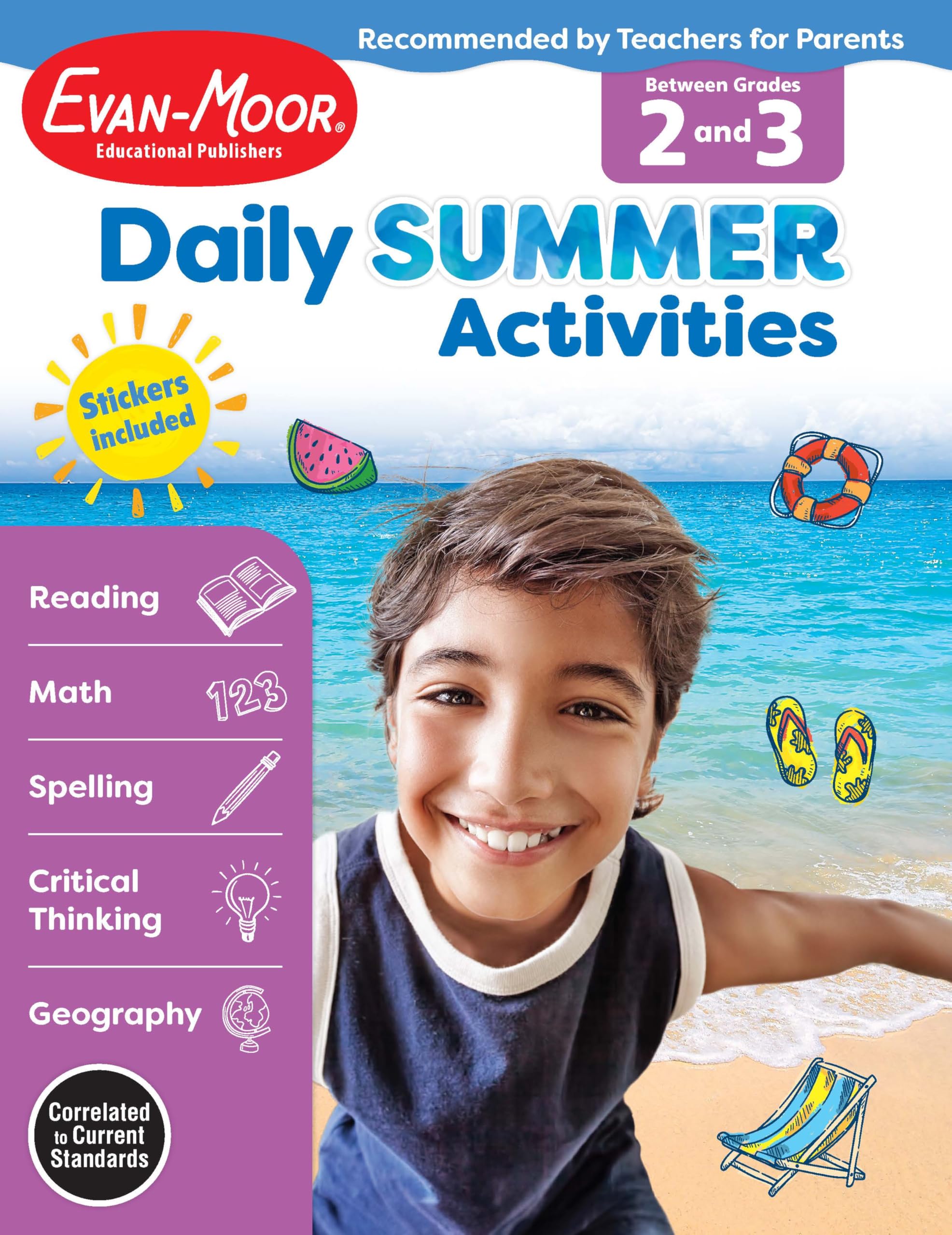 EvanMoor Daily Summer Activities, Grade 23 Workbook, Stickers, Prevent Learning Loss, Reading Comprehension, Writing, Contract,New