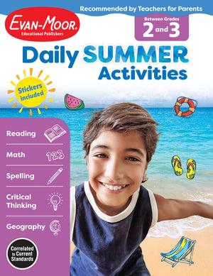EvanMoor Daily Summer Activities, Grade 23 Workbook, Stickers, Prevent Learning Loss, Reading Comprehension, Writing, Contract,New