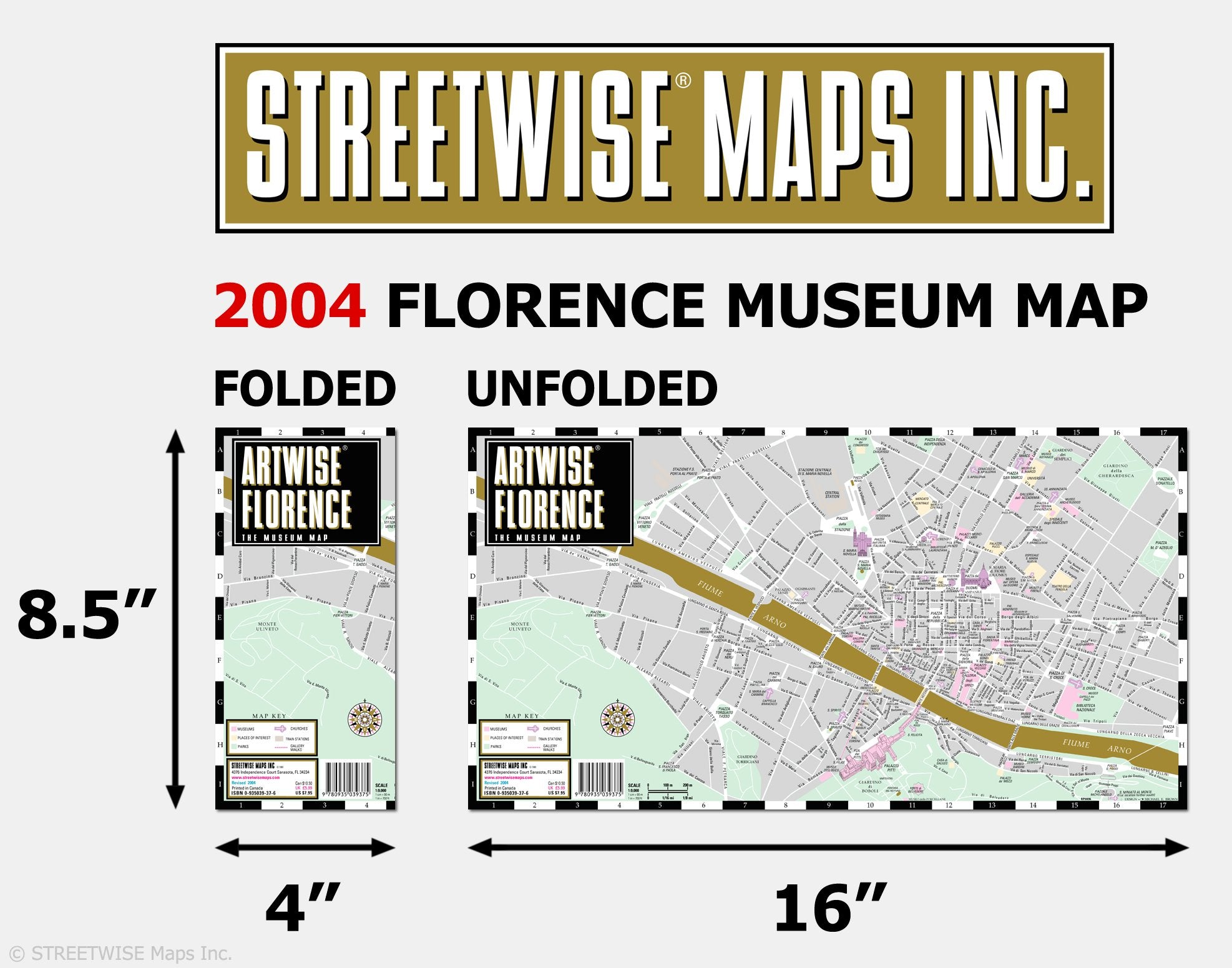 Artwise Florence Museum Map  Laminated Museum Map of Florence, Italy,Used
