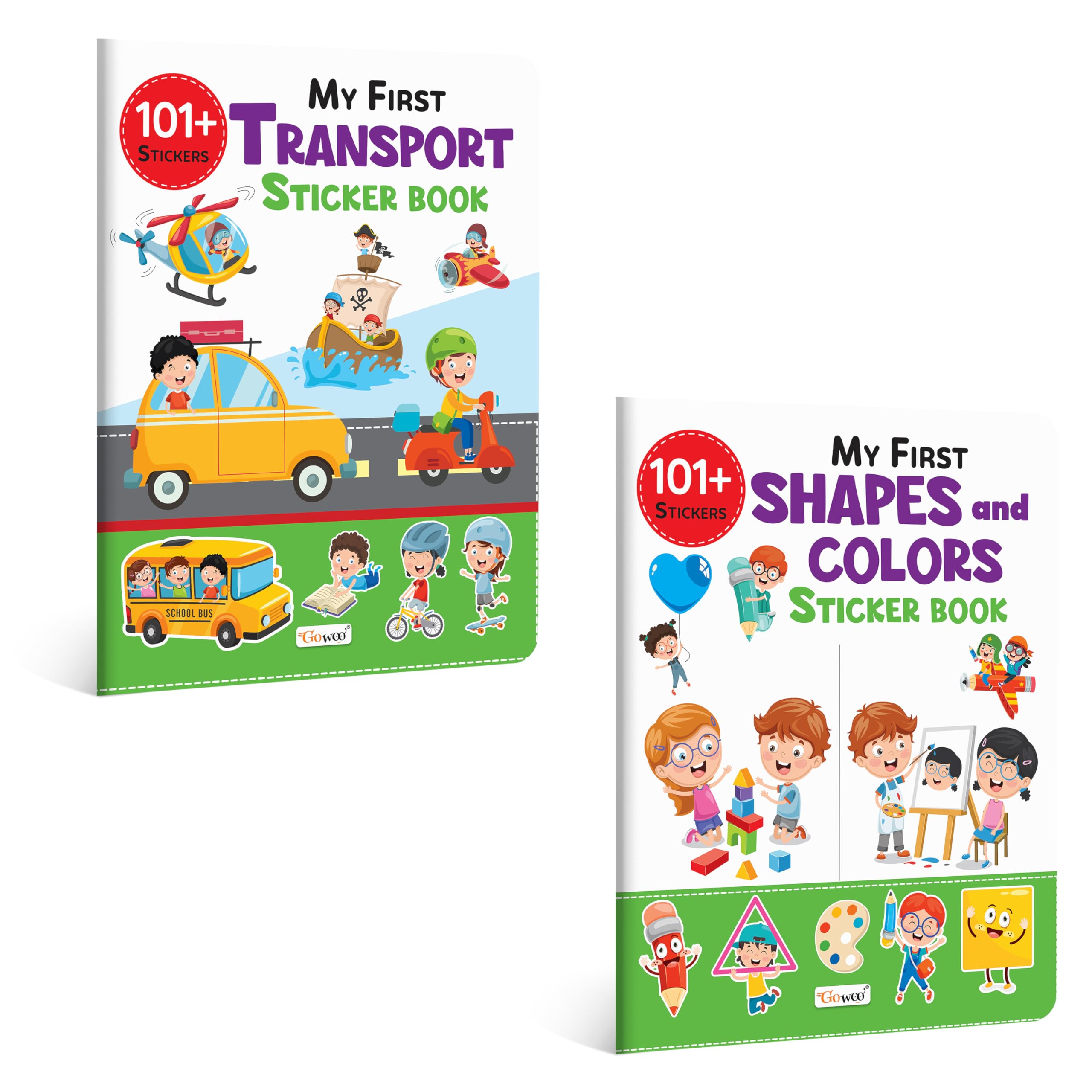 My First Transport And Shapes & Colors Sticker Book With 101+ Stickers | Combo Of 2 Sticker Books | Learning With Stickers For Kids , Activity Book For Children.