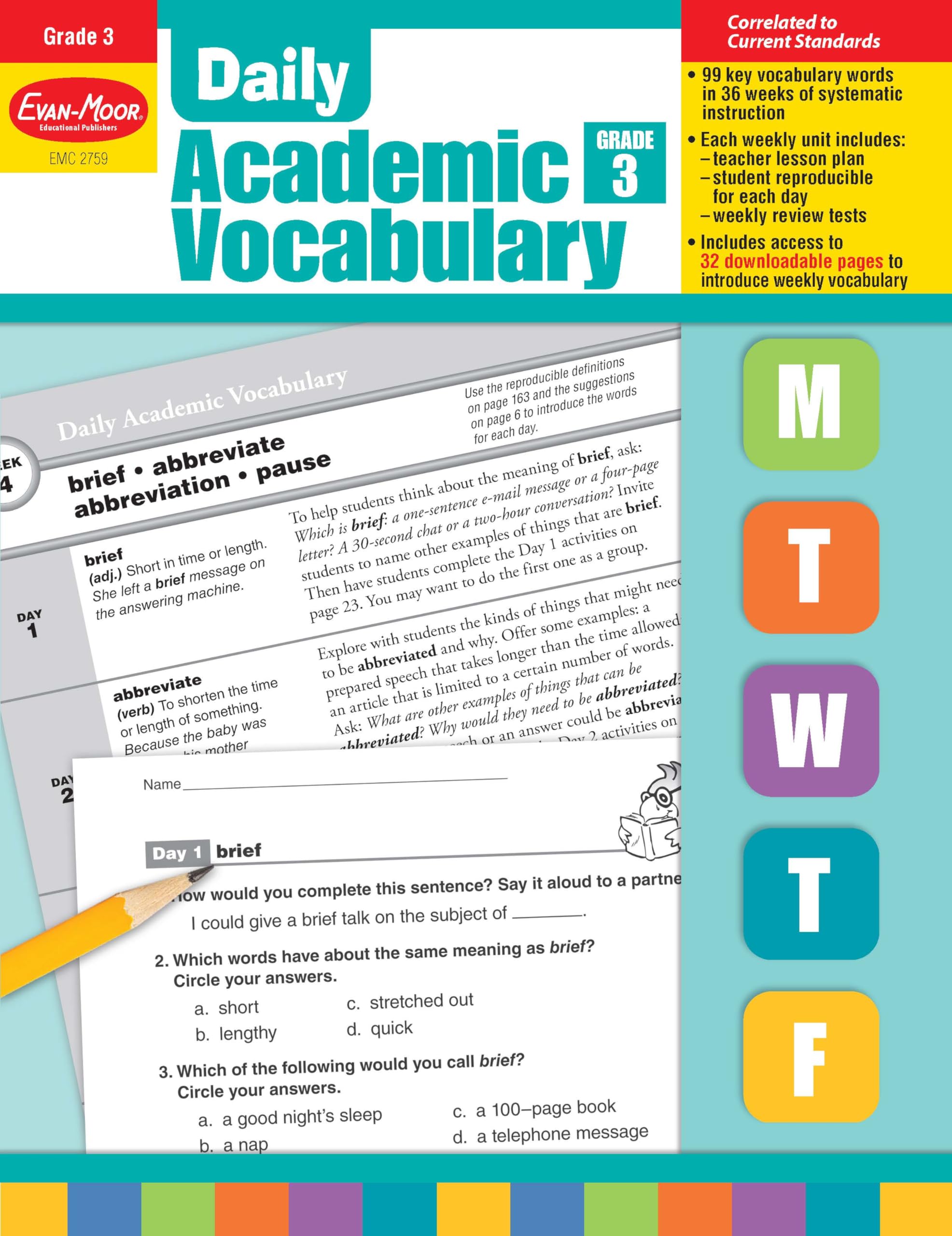 EvanMoor Daily Academic Vocabulary Lessons, Grade 3, 36 Weeks of Instruction Give Students an Expanded Vocabulary Activities, H,Used