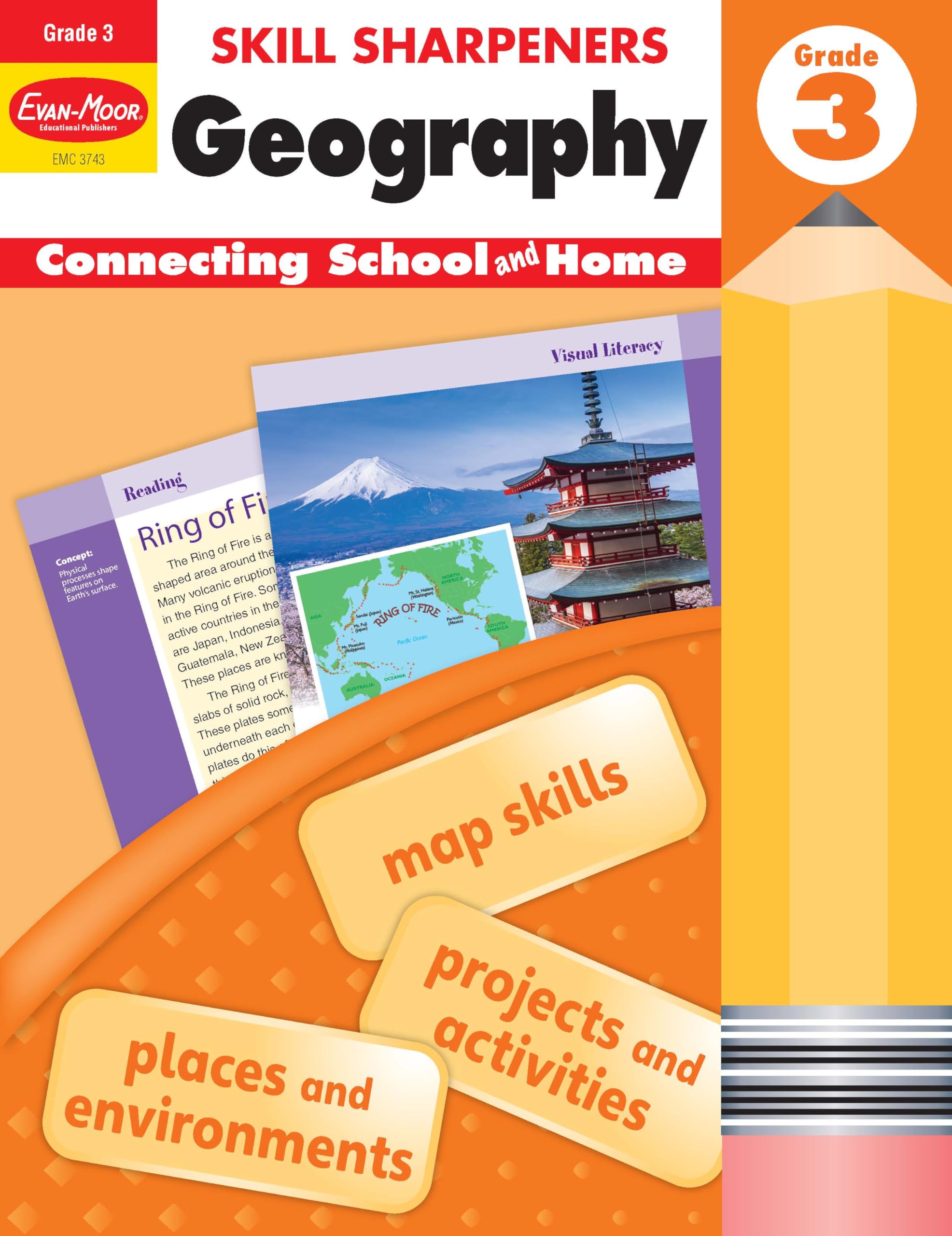EvanMoor Skill Sharpeners: Geography, Grade 3 Activity Book  Supplemental AtHome Resource Geography Skills Workbook,Used