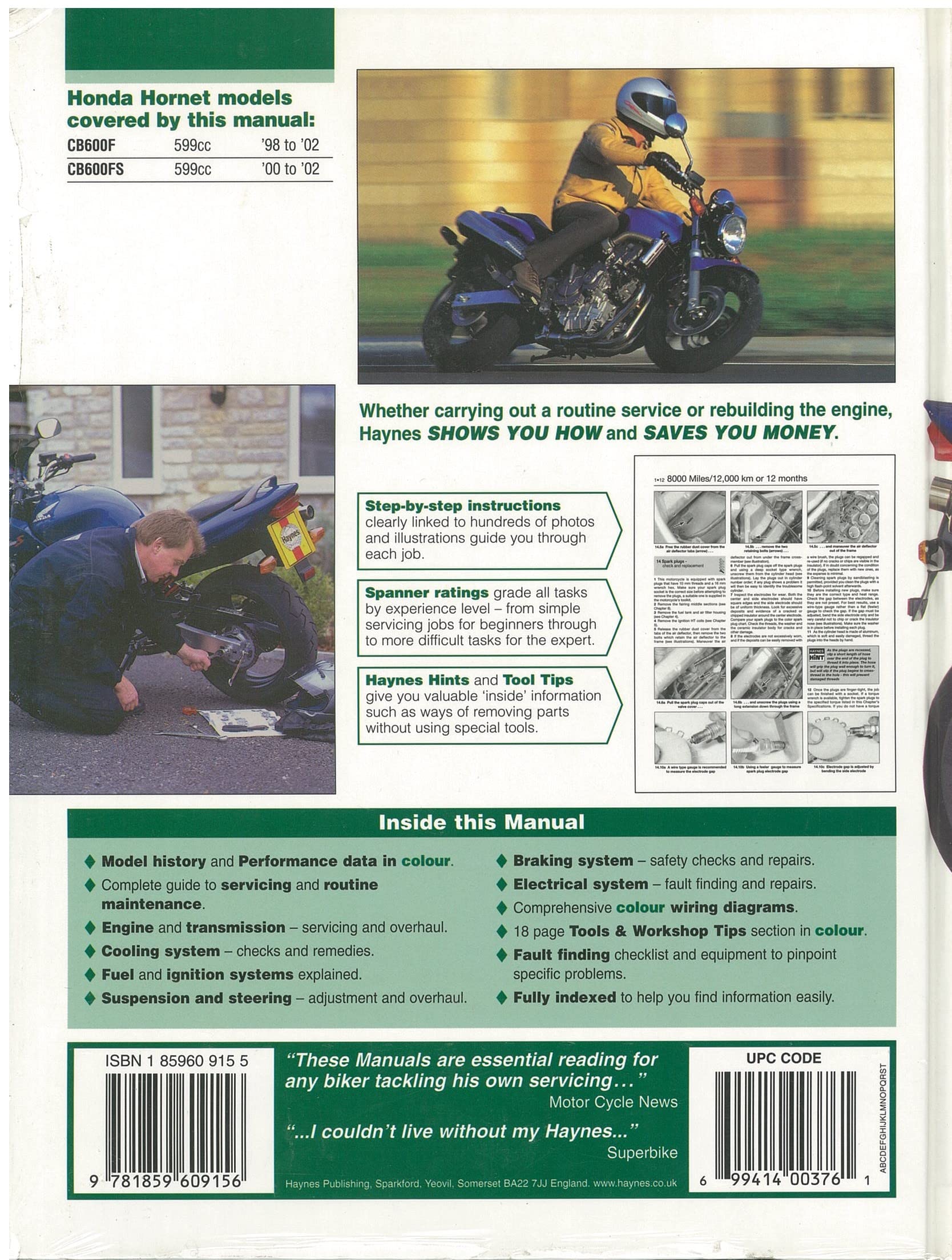 Honda Cb600 Hornet Service and Repair Manual : 1998 to 2002,Used