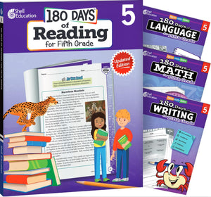 180 Days: Includes 4 Assorted Workbooks for Reading, Math, Writing, and Grammar Skills for 5th Grade Practice Workbook for Class,Used