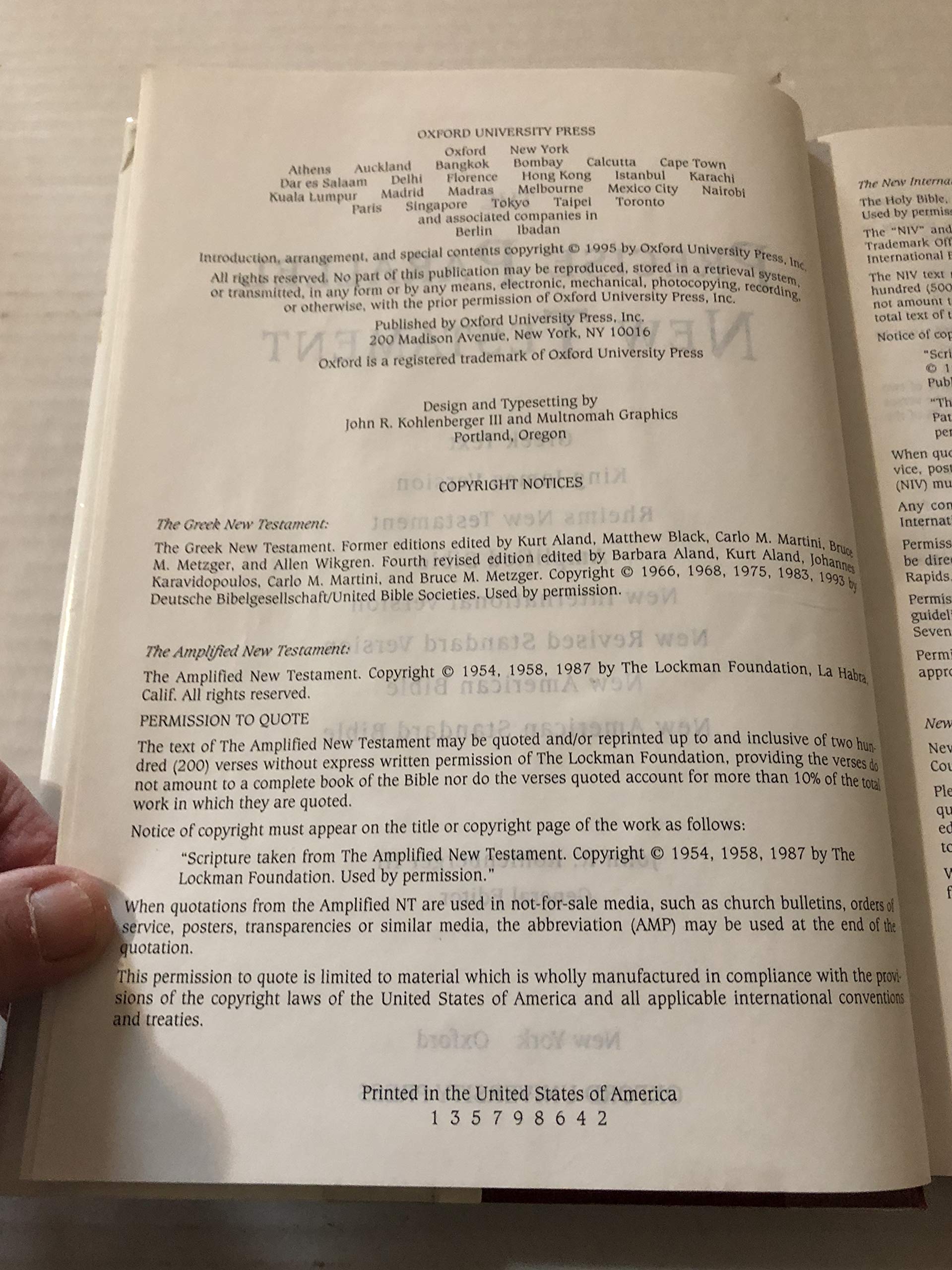 The Precise Parallel New Testament: Greek Text BL King James Version BL Rheims Bible BL New International Version BL New Revised,Used