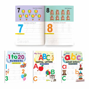 My First Capital Letters Abc, Small Letters Abc And Numbers 1-20 Writing Fun : Kids Learn To Write Books, Writing And Learning Books For Toddlers | Set Of 3 Writing Books
