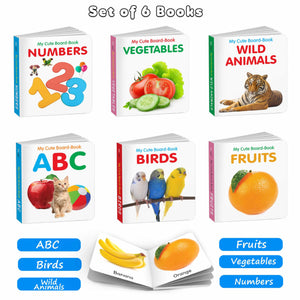 My First Library Kids Board Books Abc, Numbers, Fruits, Vegetables, Wild Animals, Birds - Picture Books For Toddlers, Fun Board Books For Kids | Set Of 6 Board Books For Kids