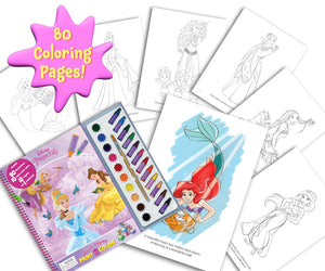 Phidal  Disney Princess Deluxe Poster Paint & Color  with 80 Coloring Pages, 10 Water Color Paints and 12 Crayons for Kids and,Used