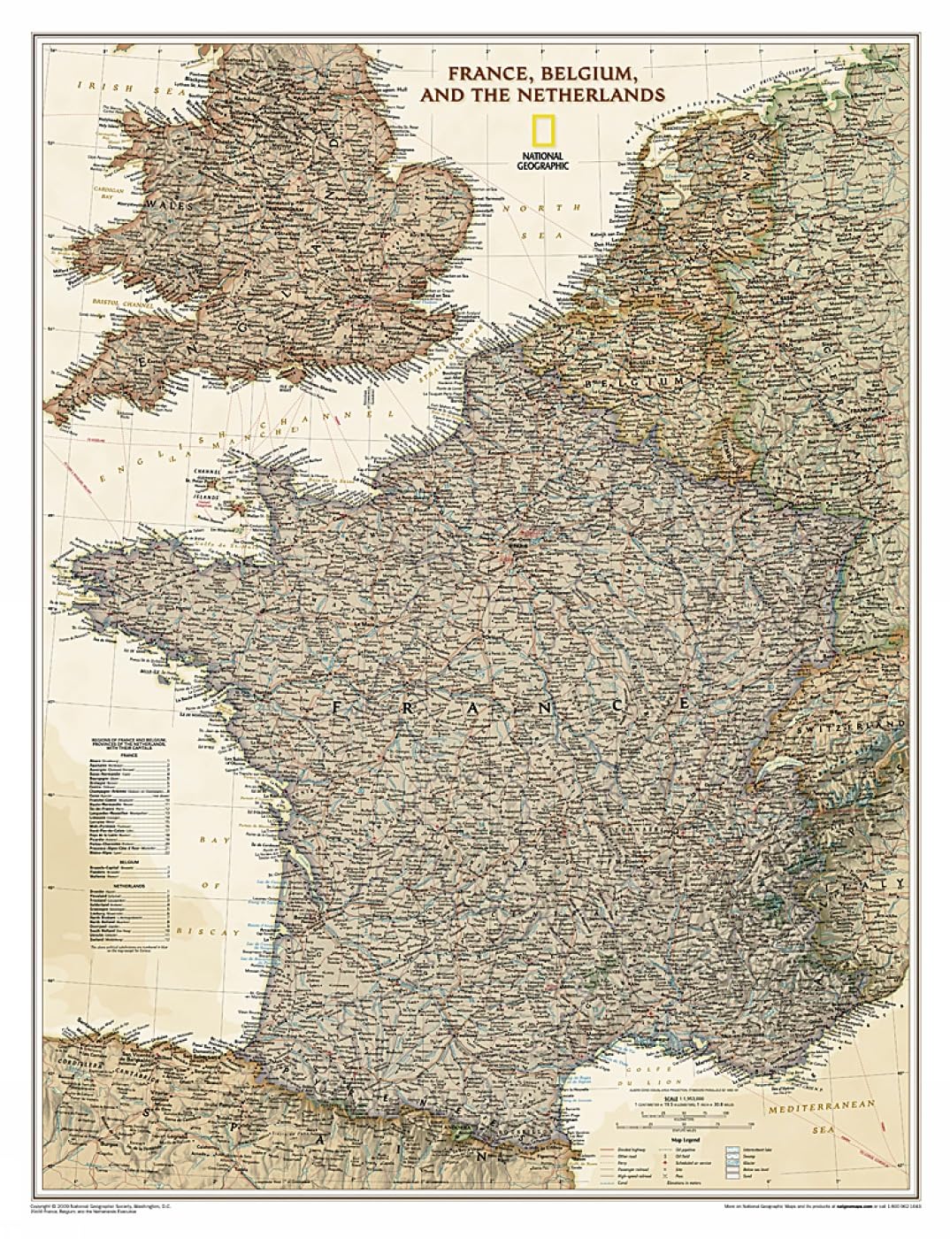 National Geographic: France, Belgium, and The Netherlands Executive Wall Map (23 x 30 inches) (National Geographic Reference Map,Used