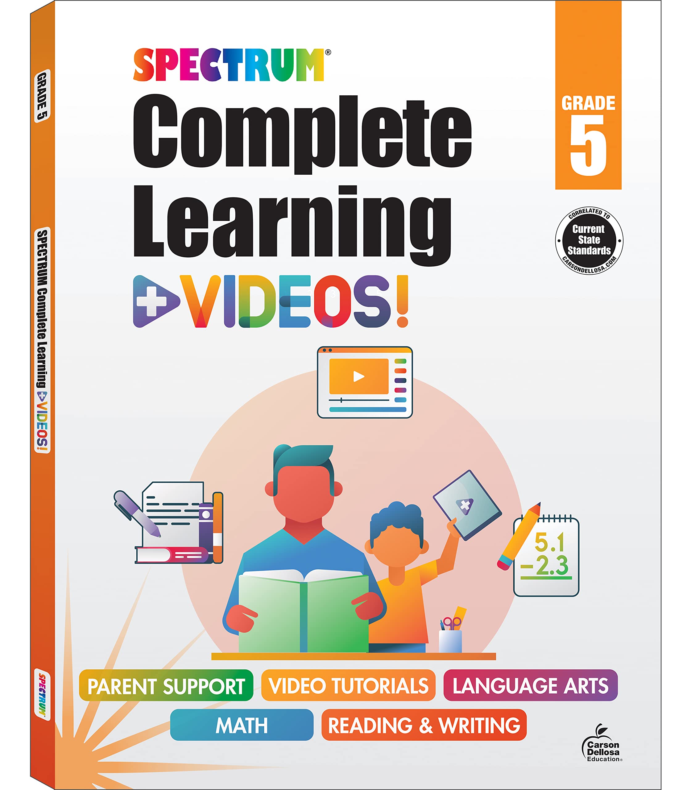 Spectrum Complete Learning + Videos 5th Grade Workbook All Subjects, Language Arts, Reading Comprehension, Writing, and Math Boo,New
