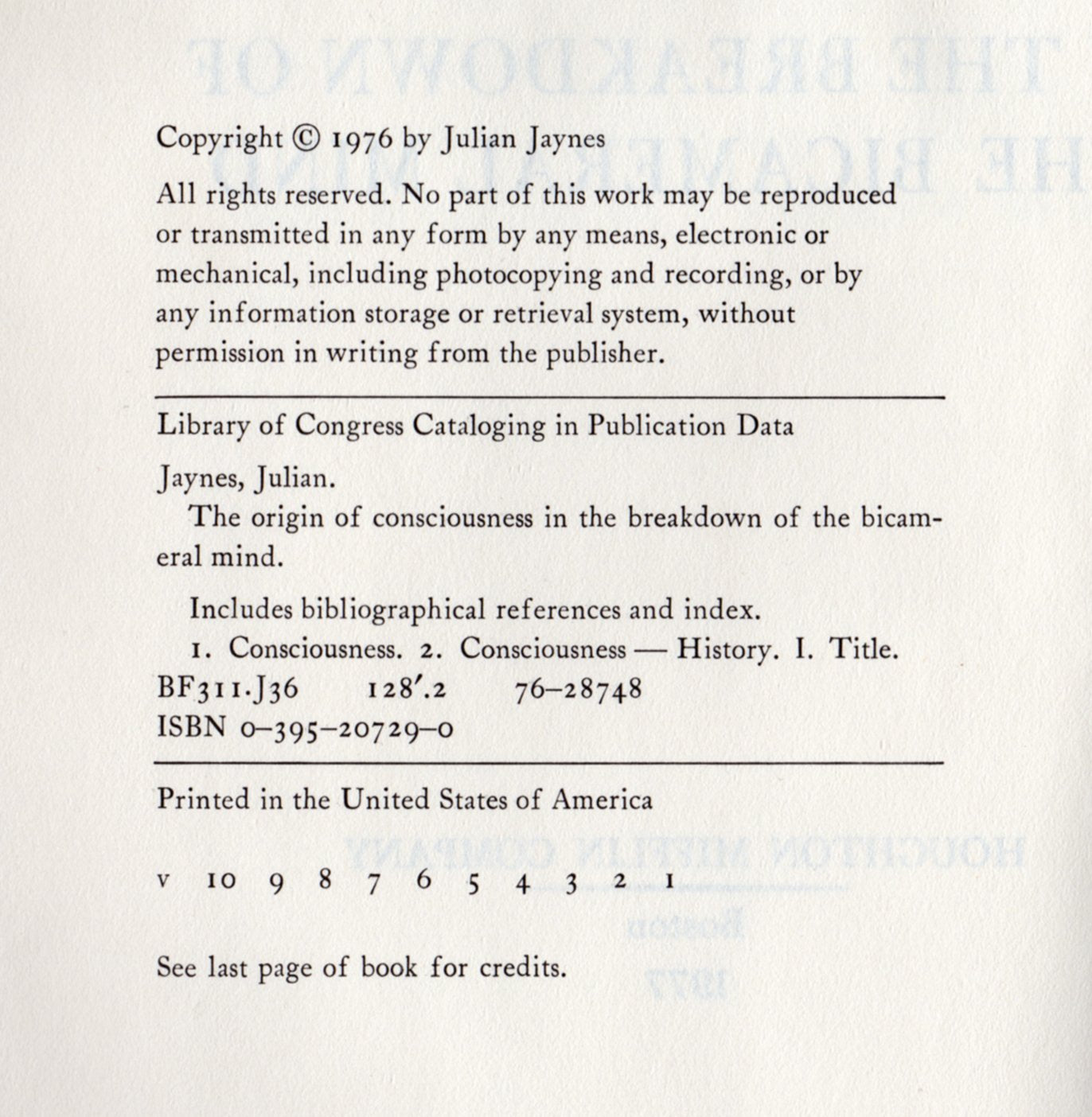 The Origin Of Consciousness In The Breakdown Of The Bicameral Mind,New
