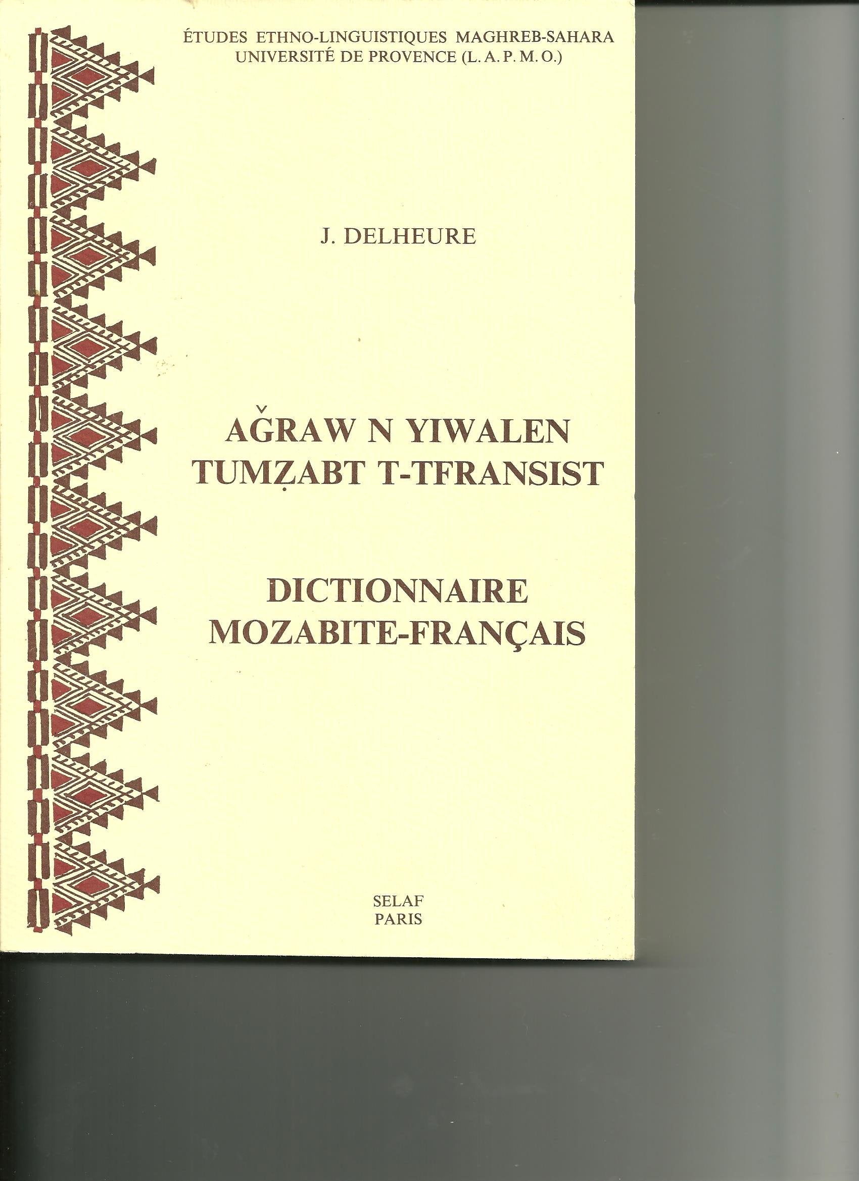 Dictionnaire Mozabitefrancais (Index Recapitulatif Francaismozabite). Ms2 (Societe D'Etudes Linguistiques Et Anthropologiques ,Used
