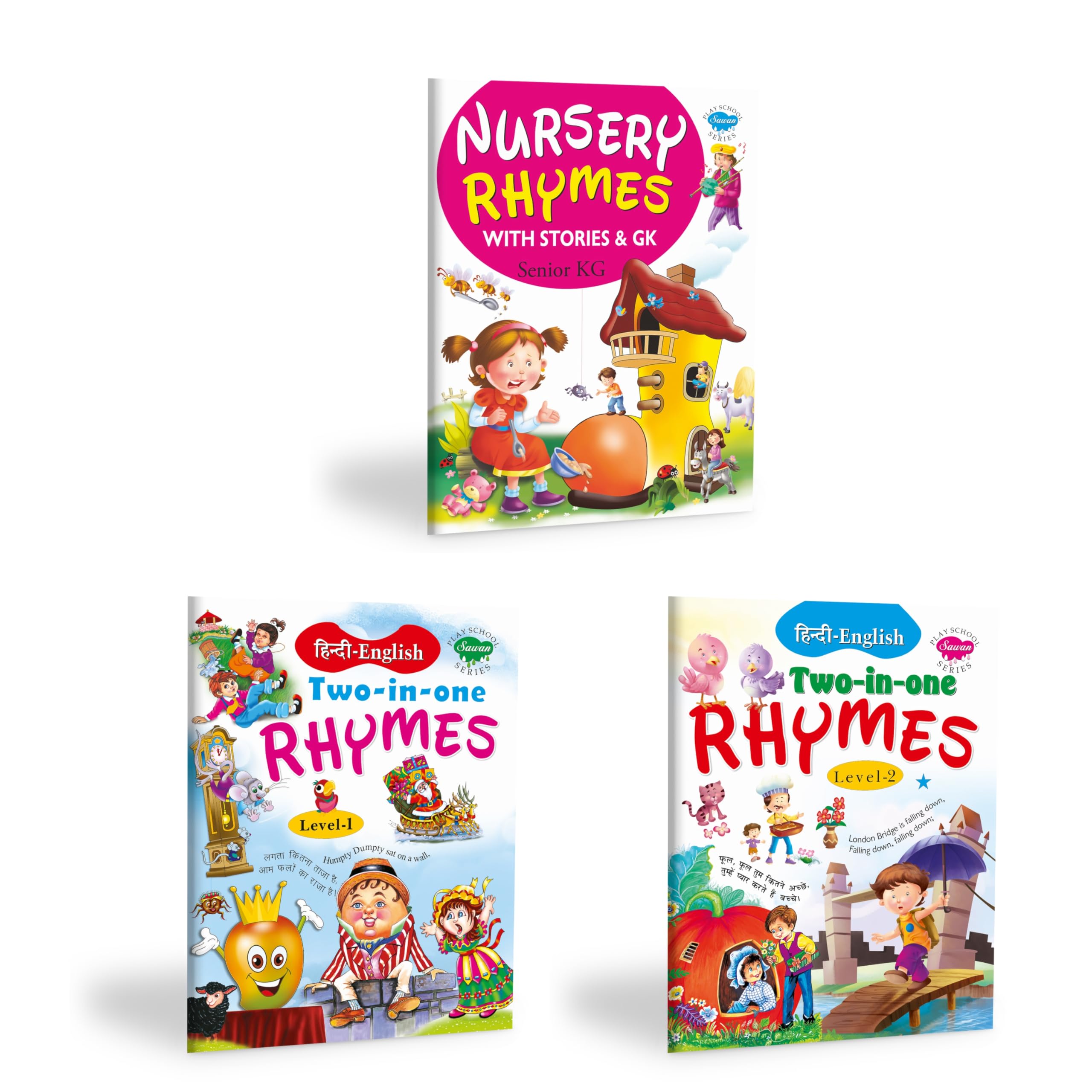 Set Of 3 Books, Nursery Rhymes With Stories & G.K. (Senior Kg), Hindi & English Two-In-One Rhymes (Level-1) And Hindi & English Two-In-One Rhymes ... Editorial Board; Sahil Gupta And Shashank