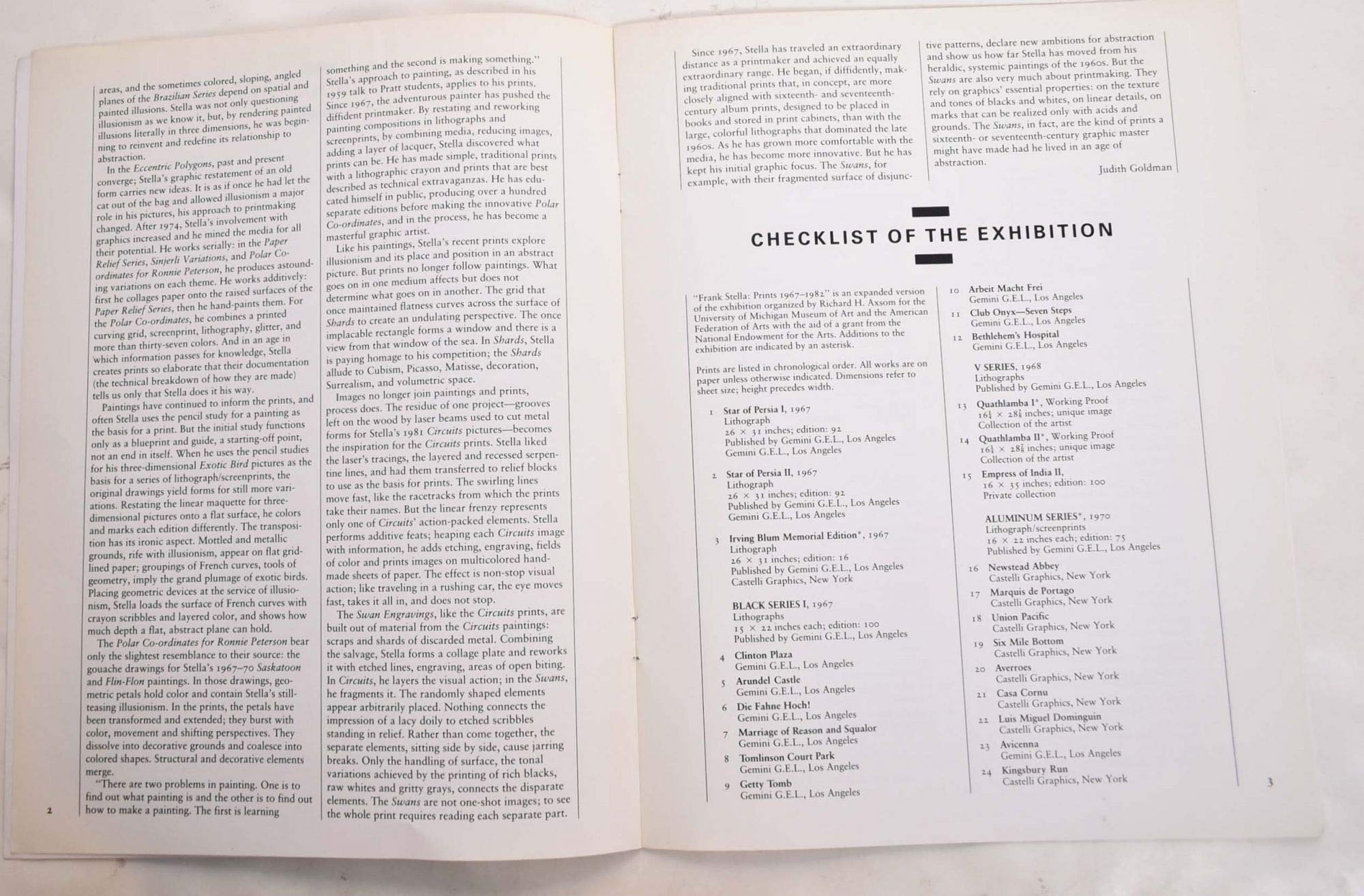 Frank Stella: Fourteen prints with drawings, collages, and working proofs by Judith Goldman (19830503),Used