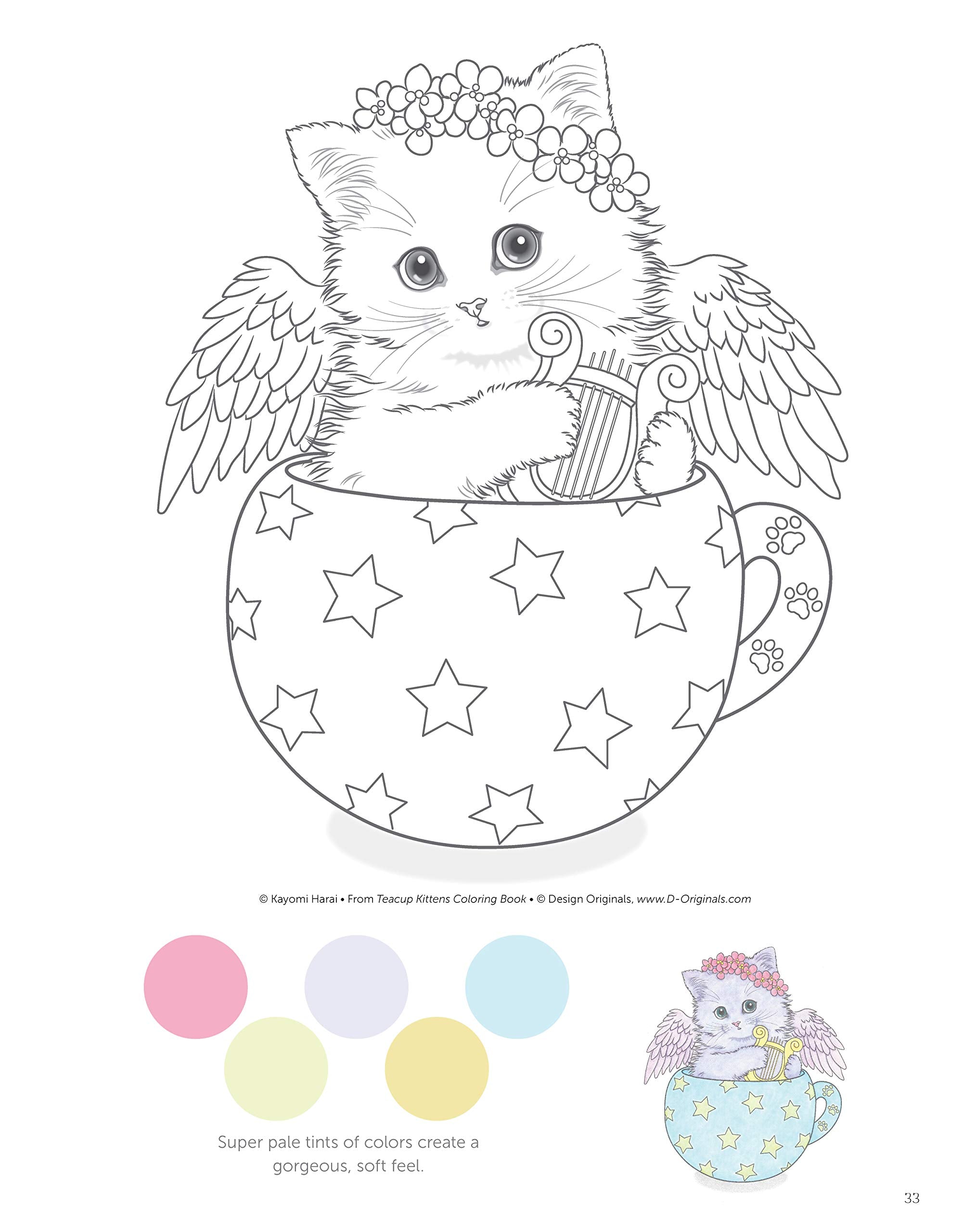 Teacup Kittens Coloring Book (Design Originals) 32 Adorable ExpressiveEyed Cat Designs from Illustrator Kayomi Harai on HighQu,Used