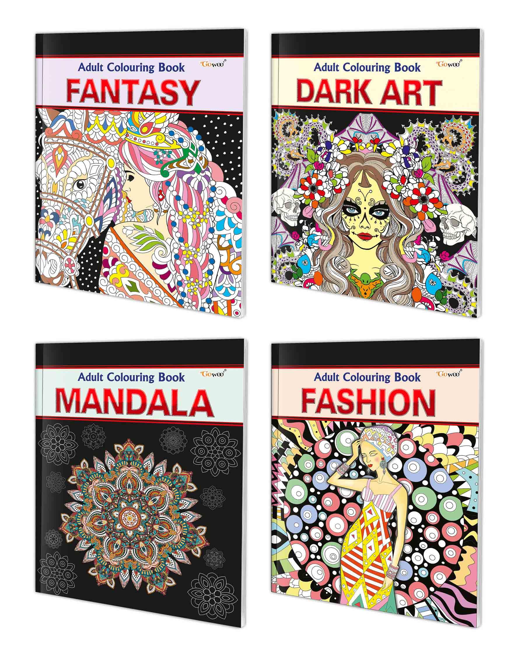 Fantasy, Dark Art, Mandala And Fashion - Adult Colouring Book : Creative Coloring For Adults, Relaxing Coloring Book, Coloring Book For Adults | Combo Of 4 Adult Colouring Books