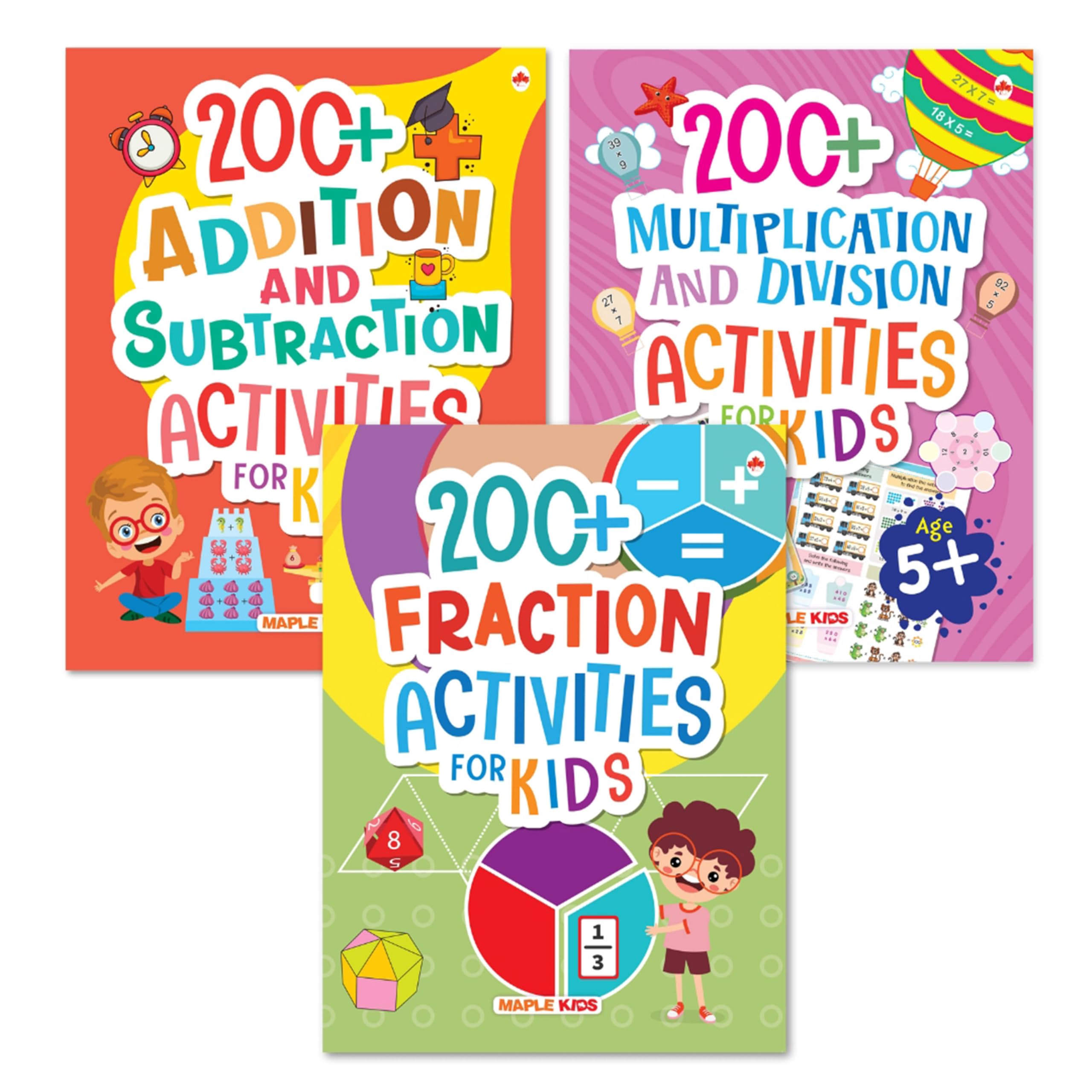 Activity Books For Kids (Set Of 3 Books) - 600+ Maths Activities For Children - Addition, Subtraction, Multiplication, Division, Fraction - Brain Boosting Activities For Age 3+ - Kids Activity Books - Early Learning Activities For Children