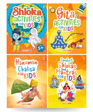 ChildrenS Books On Hinduism - Geeta For Kids - Gita Activities, Shlokas Activities, Shlokas Mantra For Kids, Hanuman Chalisa (Set Of 4 Books)