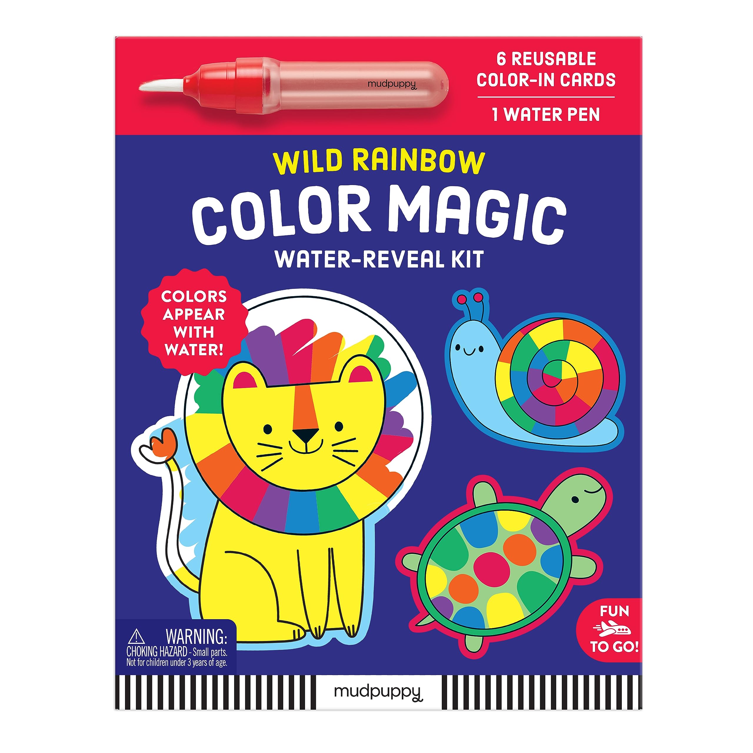 Mudpuppy Wild Rainbow  Color Magic WaterReveal Kit With 6 Rainbow Animal Shaped Reusable ColorIn Cards And Refillable Water P