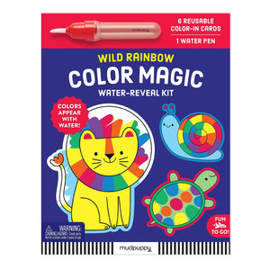 Mudpuppy Wild Rainbow  Color Magic WaterReveal Kit With 6 Rainbow Animal Shaped Reusable ColorIn Cards And Refillable Water P