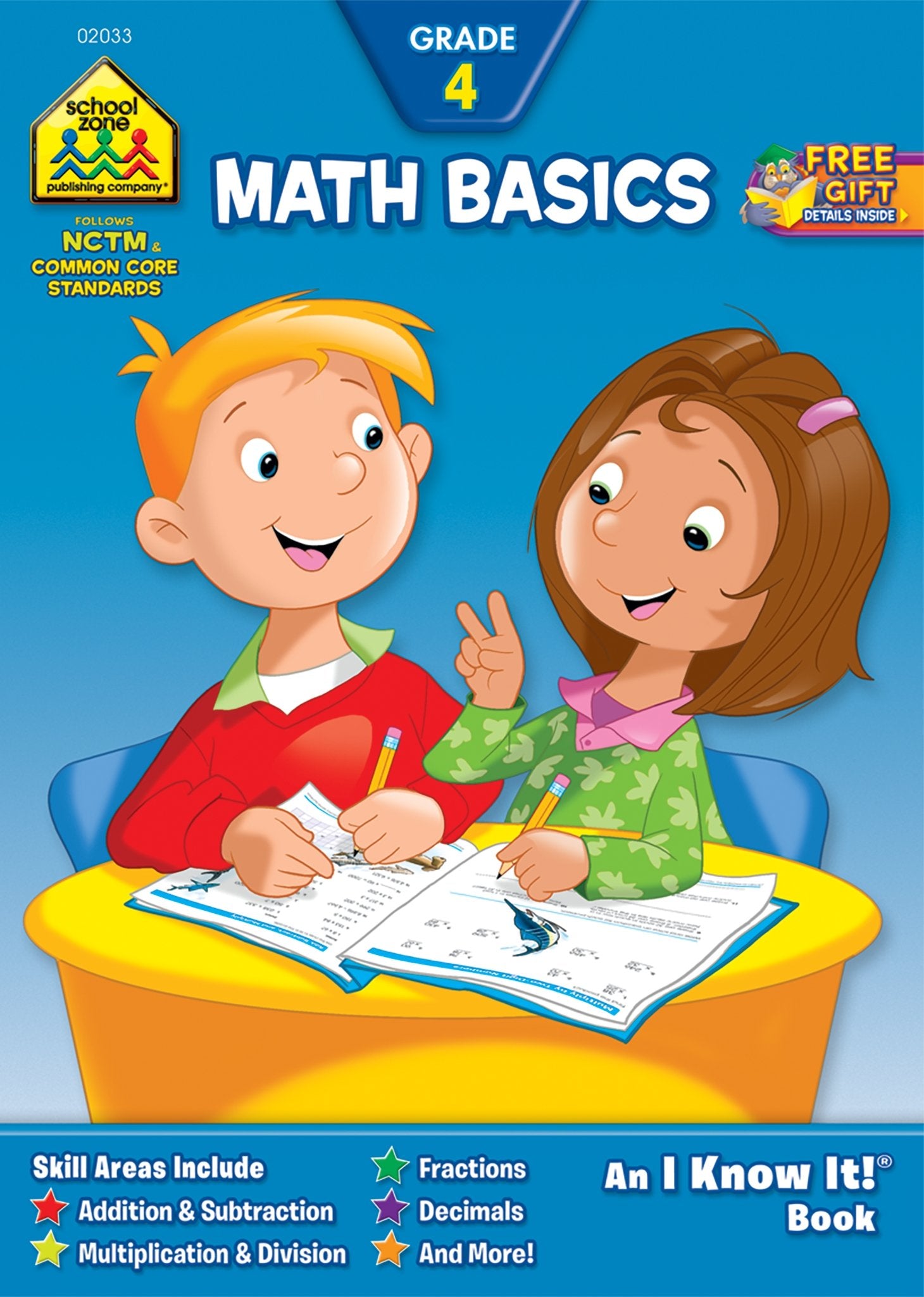 School Zone  Math Basics 4 Workbook  32 Pages, Ages 9 To 10, 4Th Grade, Addition, Subtraction, Multiplication, Division, Fract,Used
