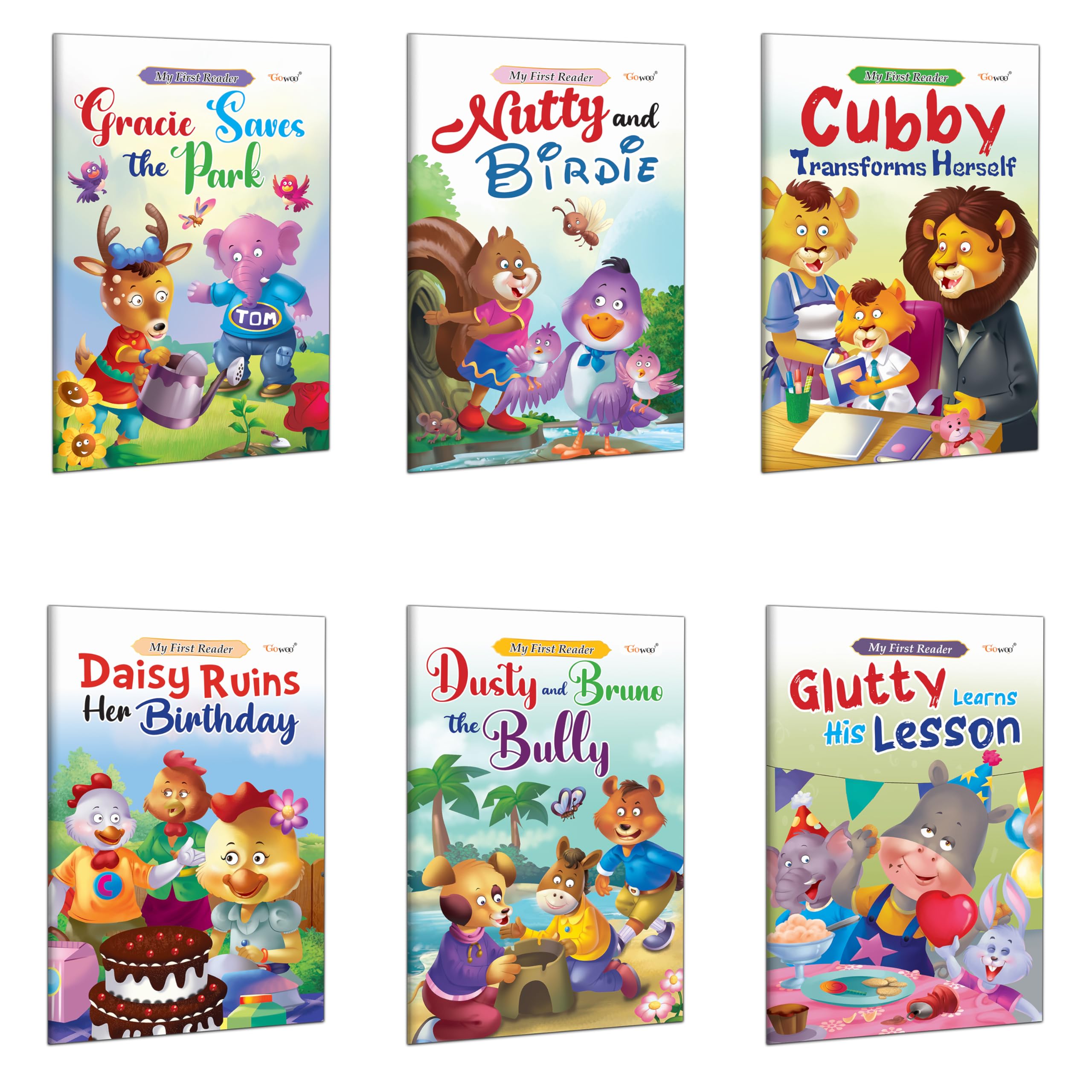 My First Reader - Glutty Learns His Lesson, Nutty And Birdie, Cubby Transforms Herself, Daisy Ruins Her Birthday And More Books - Classic Children Stories, Short Stories For Kids | Pack Of 6 Books