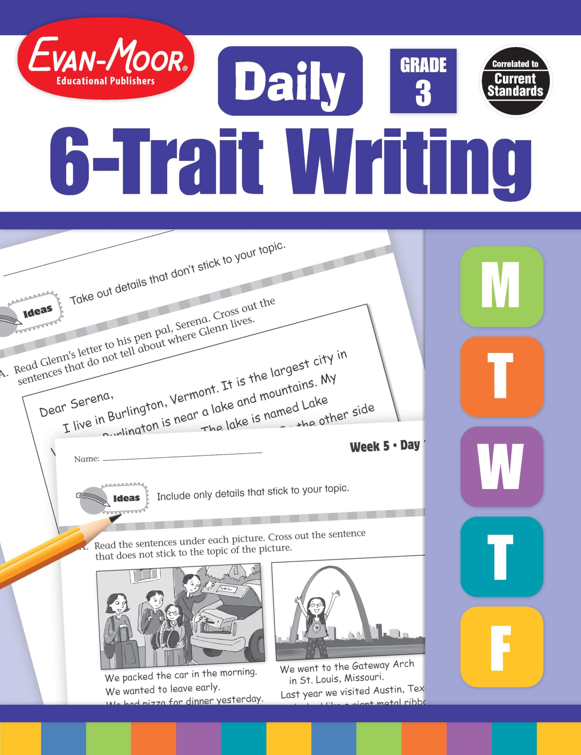 EvanMoor Daily 6Trait Writing, Grade 3, Homeschool and Classroom Resource Workbook, Reproducible Worksheets, Teaching Edition,,Used