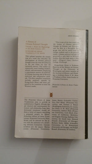 A History Of Chinese Political Thought, Volume One: From The Beginnings To The Sixth Century A.D.