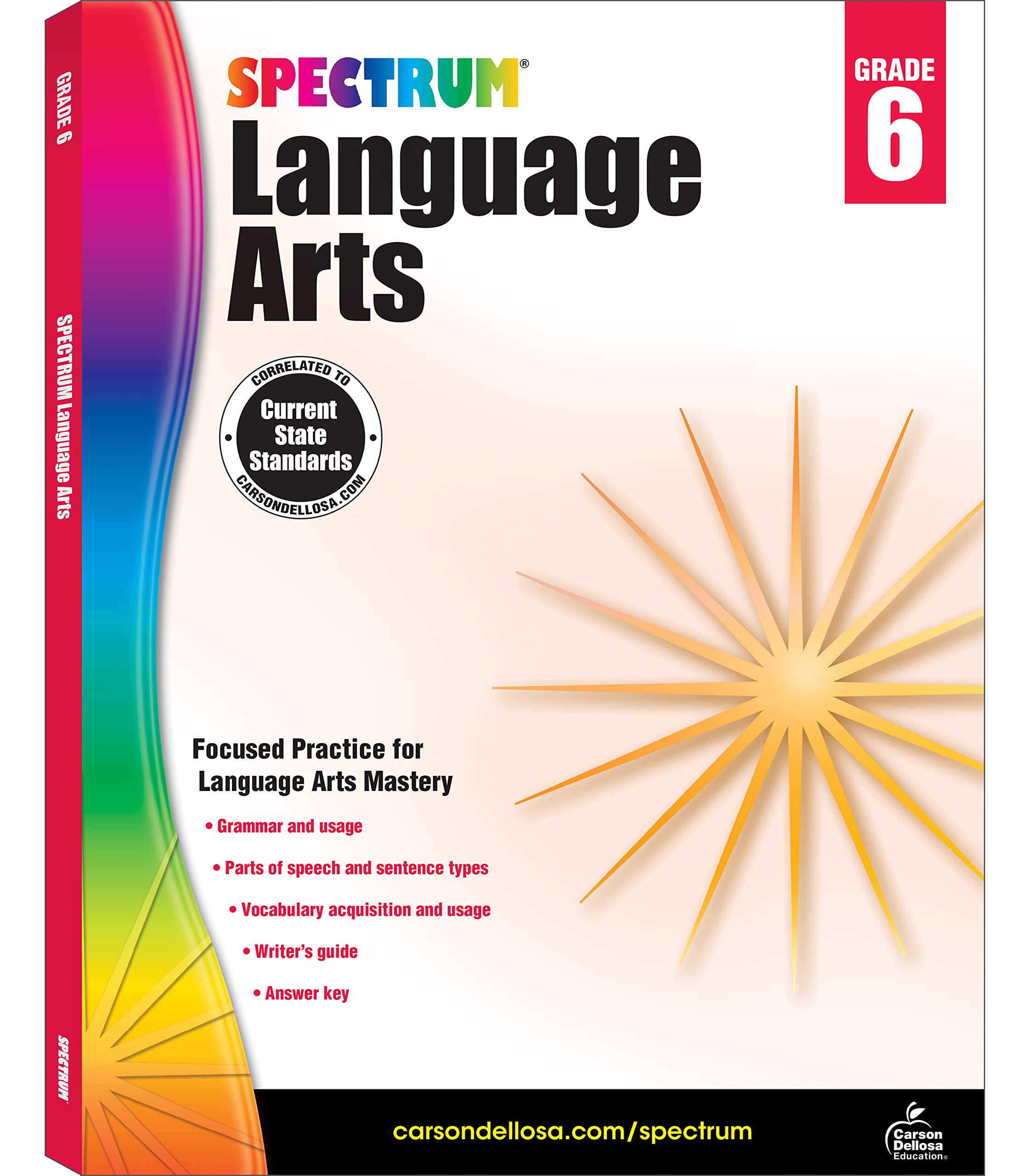Spectrum 6th Grade Language Arts Workbook, Grammar, Vocabulary, Sentence Types, Parts of Speech, and Writing Practice, Classroom,New