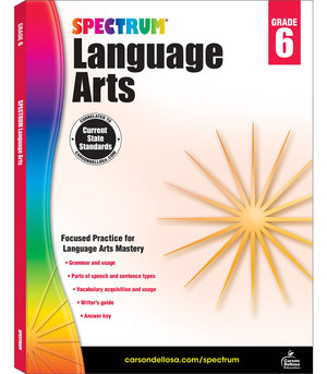 Spectrum 6th Grade Language Arts Workbook, Grammar, Vocabulary, Sentence Types, Parts of Speech, and Writing Practice, Classroom,New