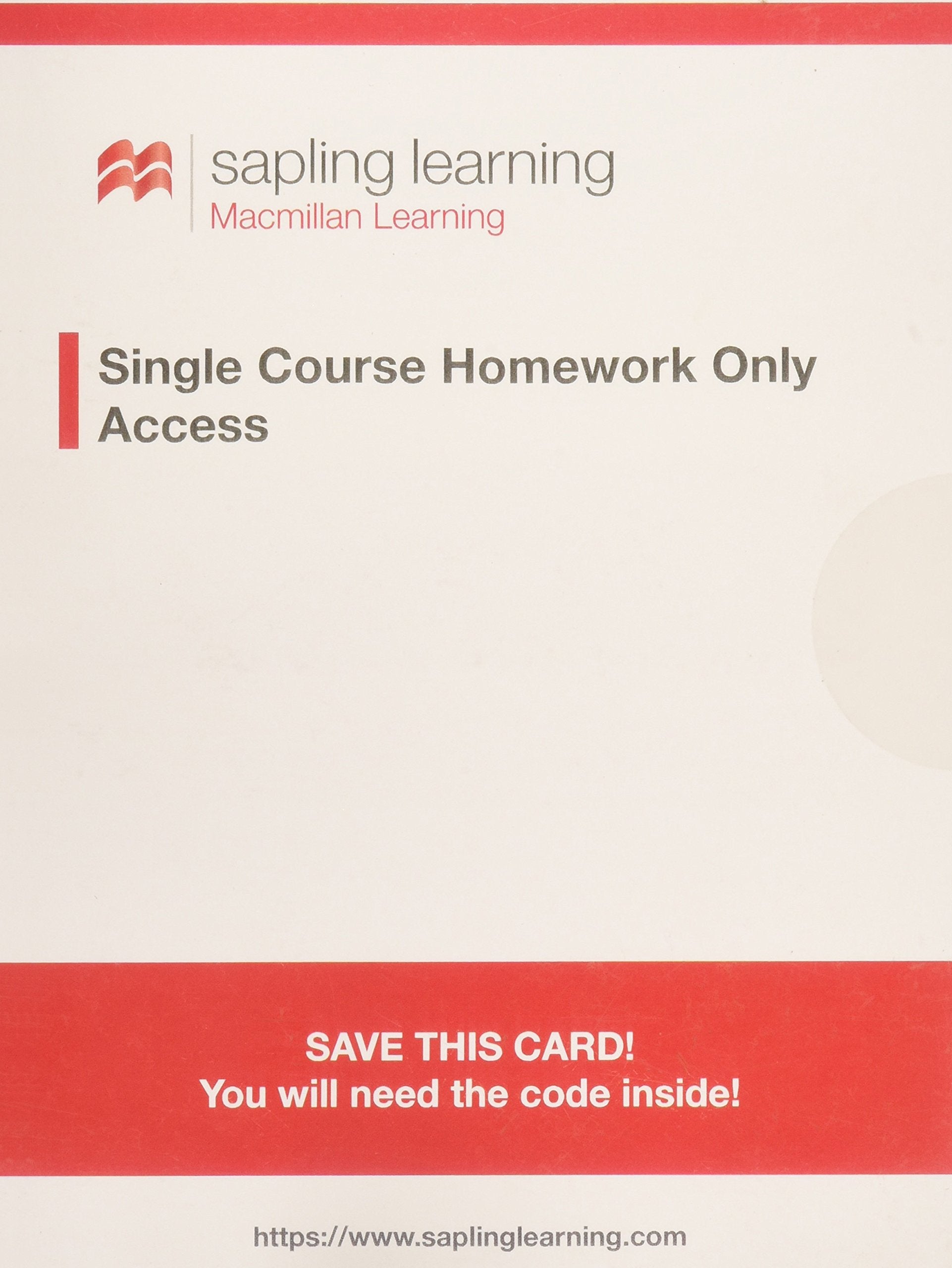 Sapling Organic Chemistry Homework (SingleTerm Access),Used