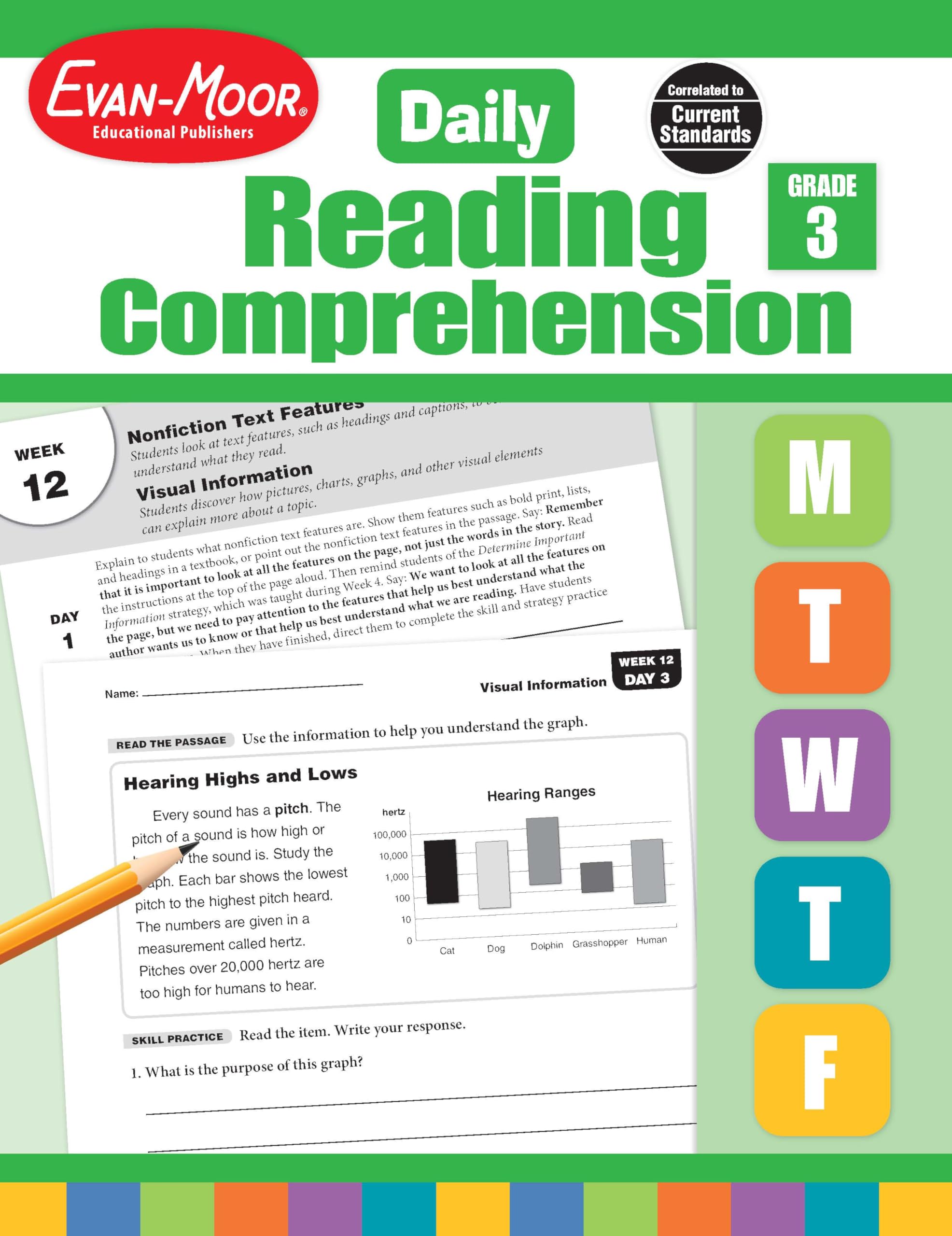 EvanMoor Daily Reading Comprehension, Grade 3  Homeschooling and Classroom Resource Workbook, Reproducible Worksheets, Teachin,Used