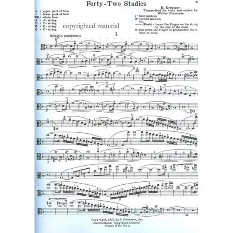 42 Studies: Transcribed for Viola (Schirmer's Library of Musical Classics, Volume 1737),Used