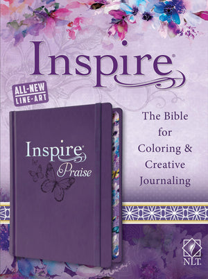 Tyndale NLT Inspire PRAISE Bible (Hardcover LeatherLike, Purple): Inspire Coloring BibleOver 500 Illustrations to Color, Creati,New