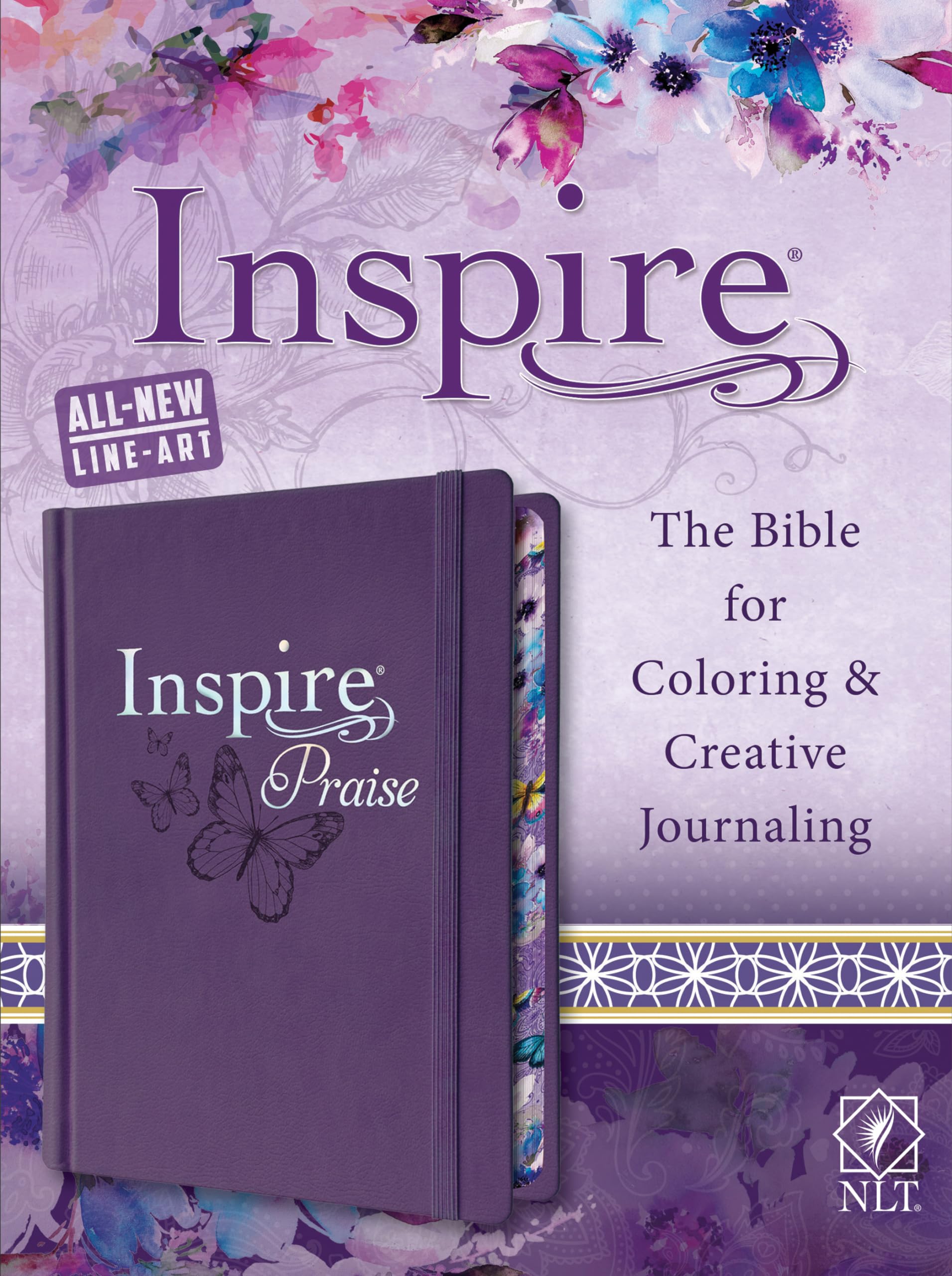 Tyndale NLT Inspire PRAISE Bible (Hardcover LeatherLike, Purple): Inspire Coloring BibleOver 500 Illustrations to Color, Creati,Used
