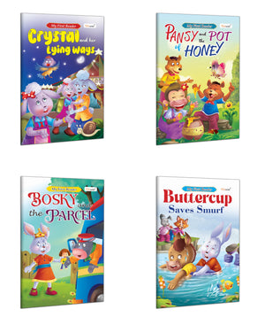My First Reader - Bosky And The Parcel, Pansy And The Pot Of Honey, Buttercup Saves Smurf And Crystal And Her Lying Ways : Early Learning Books, Storybooks For Kids | Pack Of 4 Books