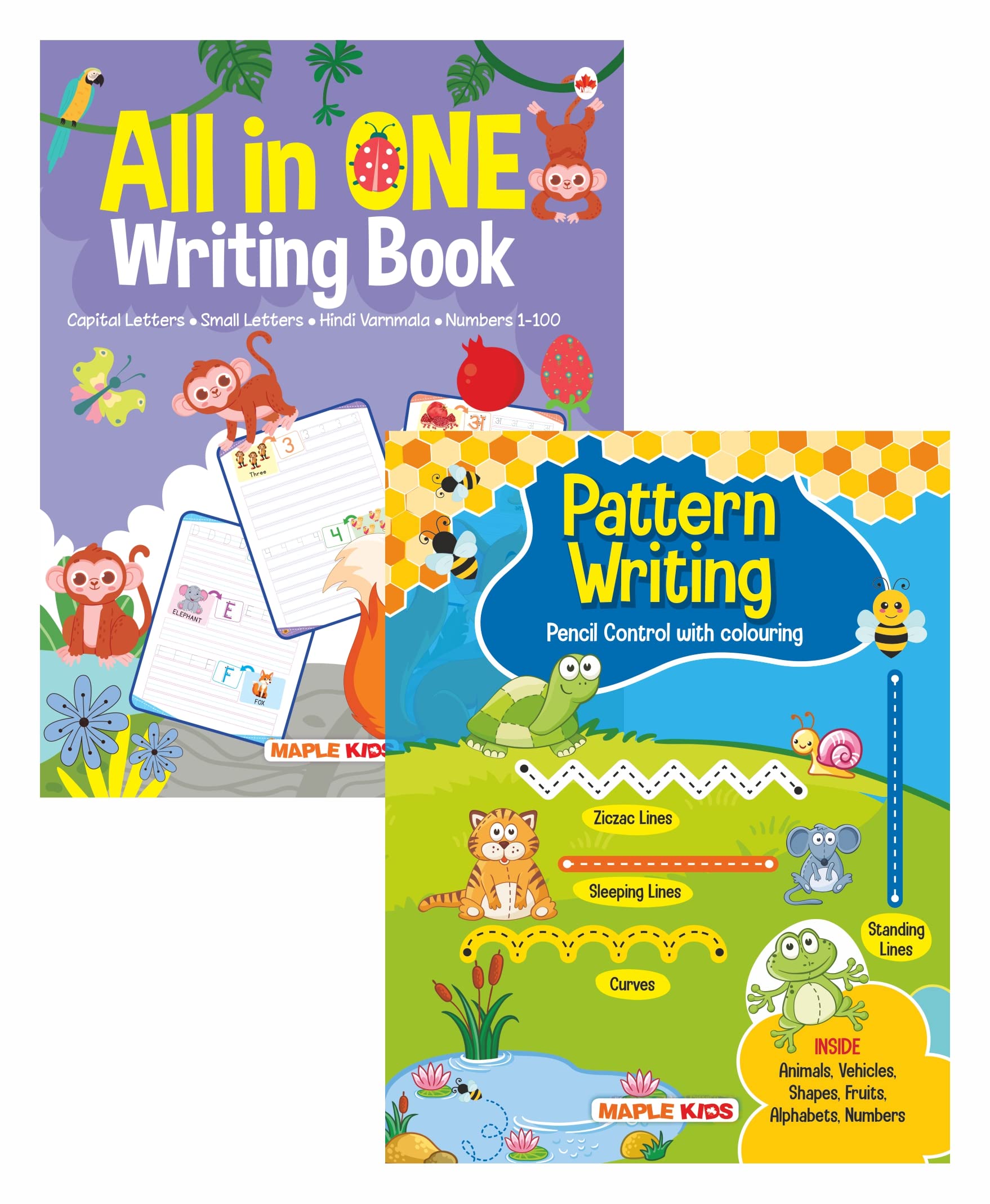 All In One - Alphabet, Varnmala And Numbers, Pattern Writing - Pencil Control (Set Of 2 Books) - Early Learning For Kids - Activity Book For Children