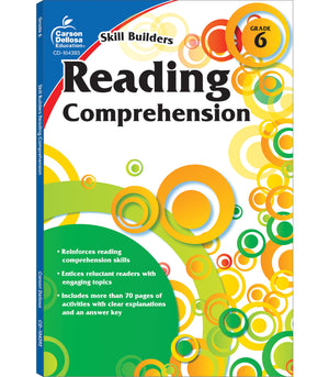 Carson Dellosa Skill Builders Reading Comprehension 6th Grade Workbook, Fiction and Nonfiction Passages, Puzzles, and More, Clas,New